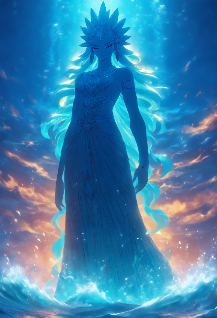 (((Nammu))) best quality, ultra-high resolution, 4K detailed CG, master piece, Sumerian God, water, Ocean Goddess, Sumerian clothing, Sumerian mythology, ((standing pose)) , Sumerian image, aesthetic, centered on screen, full body
