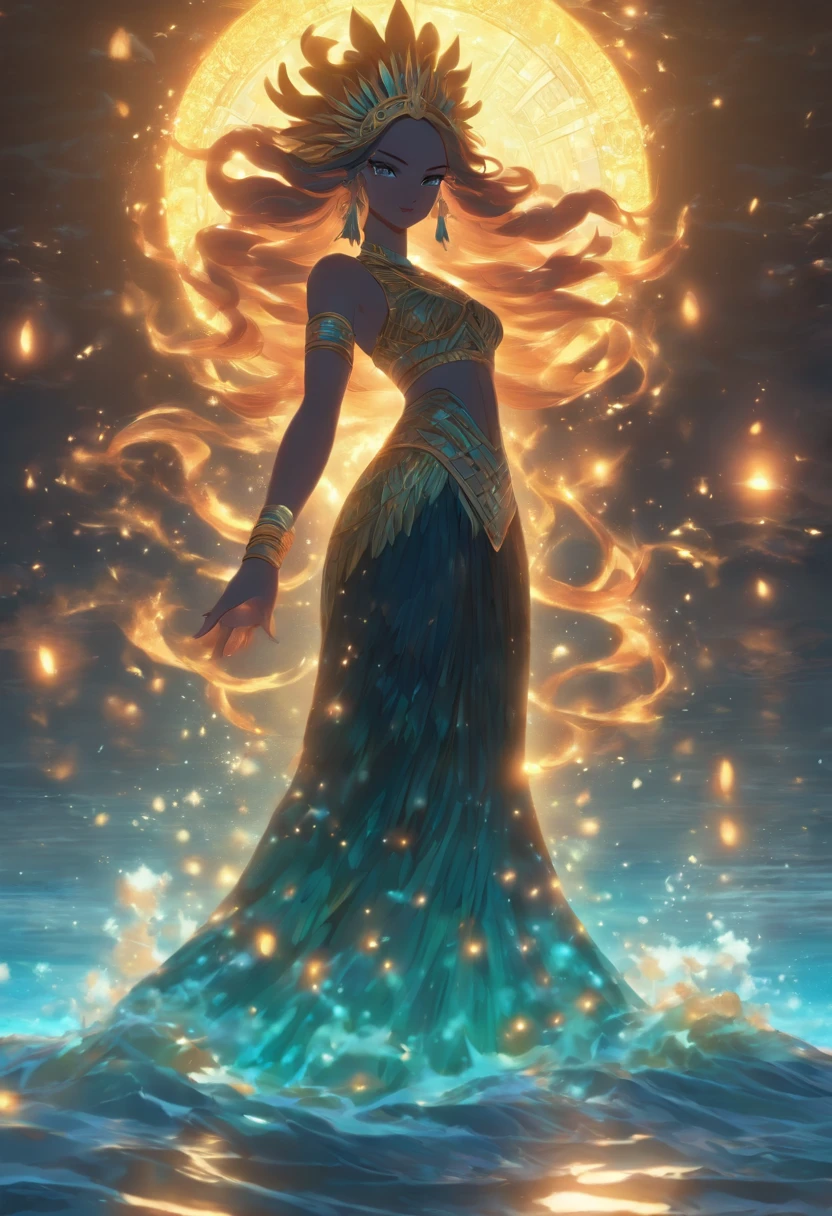 (((Nammu))) best quality, ultra-high resolution, 4K detailed CG, master piece, Sumerian God, water, Ocean Goddess, Sumerian clothing, Sumerian mythology, ((standing pose)) , Sumerian image, aesthetic, centered on screen, full body