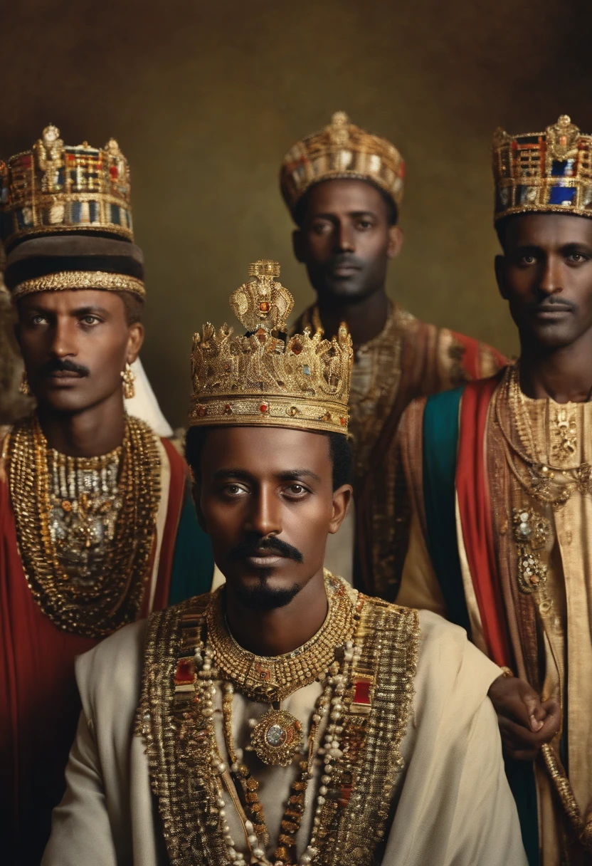 Emperor of Ethiopia in 1930 with derads and crown of another in a ceremony