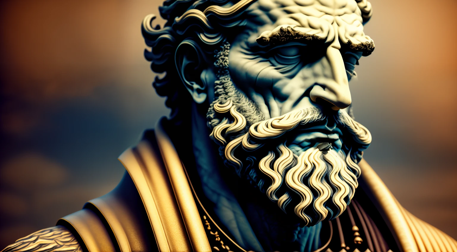 Arafed um homem com uma barba, Stoic face, Divine and Stoic, estóicismo, Stoic and calm, Stoic attitude, Stoic facial expression, Retrato, stoic, Stoic Pose, grego antiga, realista, 1920x1080, 4k,