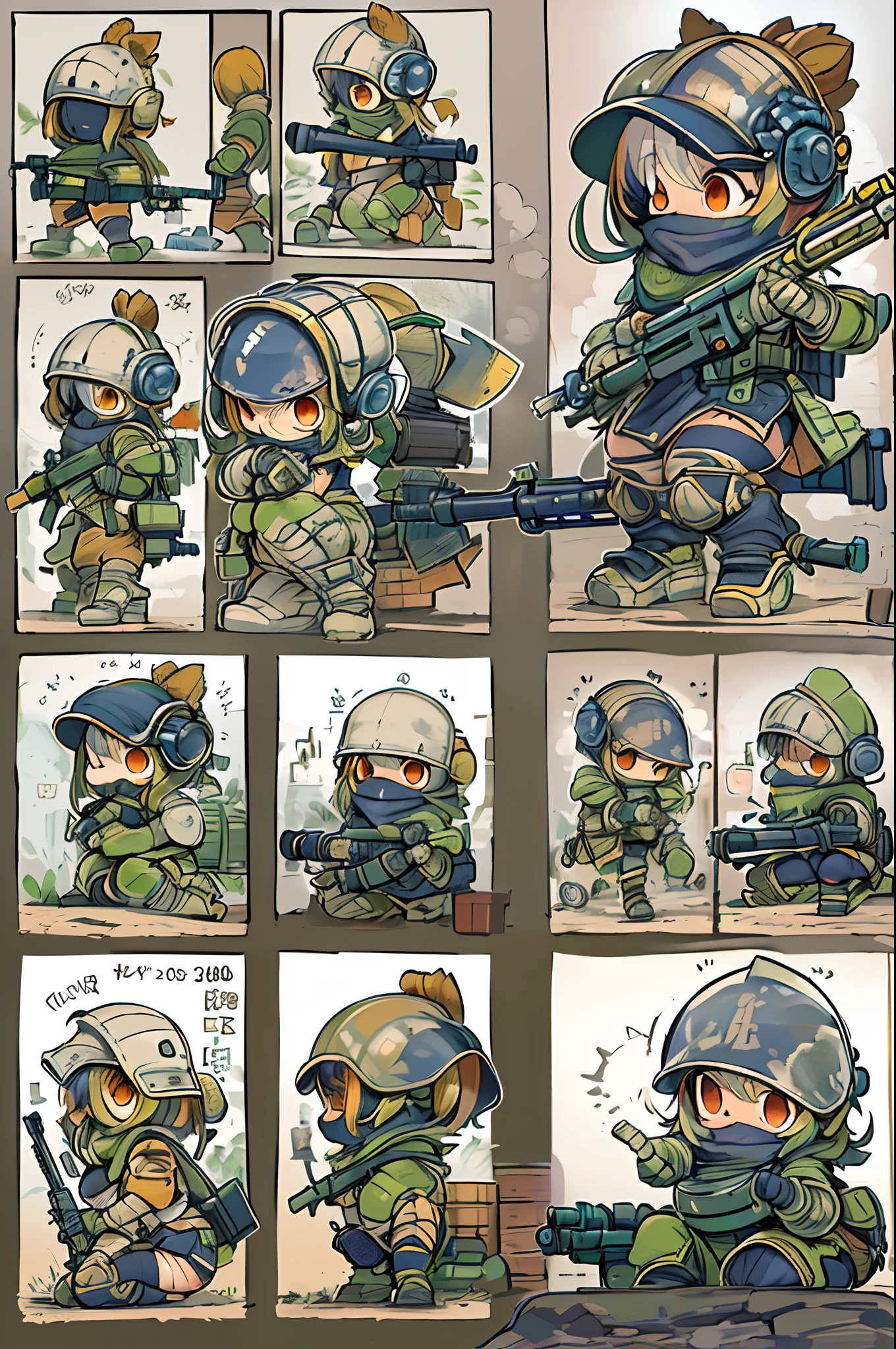 tabletopRPG、high-detail、((tchibi:1.2)、Fairy Sniper Night、Sniper rifle lance with a thin and long barrel、outside of house、various colors、thick arms、Thick armored cover thighs、Reinforced armored body、Slim Massive)、Incolor White、Crouching,in fighting