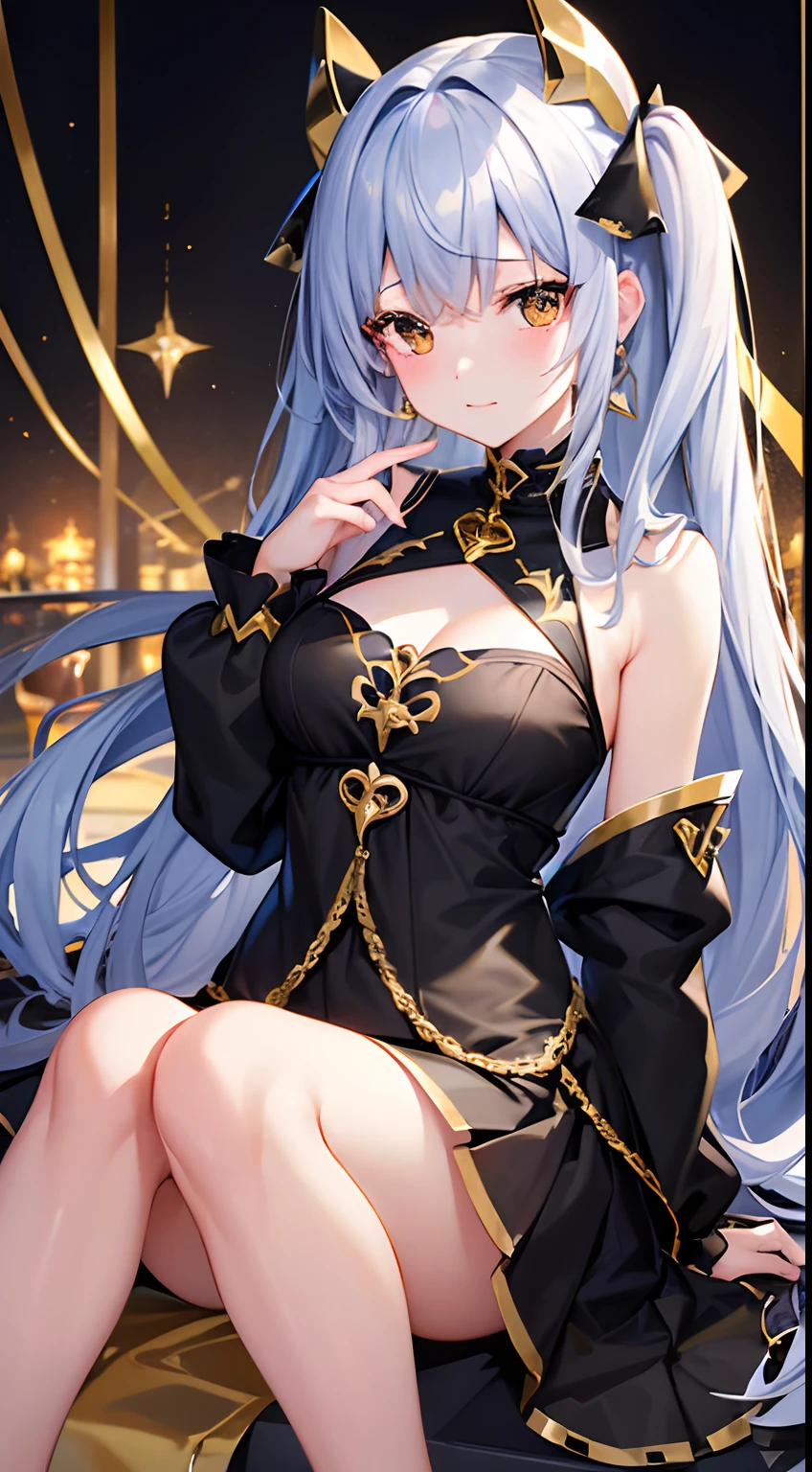 hight resolution、hightquality、ultra-detailliert、8k wallpaper、1人の女性、Beautiful fece、Shark earrings、Have shark decorations、Kamimei、Melancholy is in the air、Lovers feeling、Be loved、Familiarity、Lots of gold and black、Gold and black background