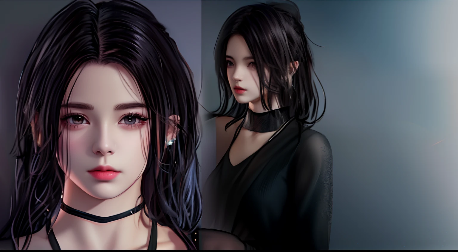 There's a drawing of a woman in a black top and a black choker, No estilo de arte de Bowater, estilo de arte realista, desenhado com photoshop, realismo artstyle, [ arte digital ]!!, Retrato Jisoo Blackpink, Hand - Digital Drawn Art, arte digital do retrato, arte digital de um elegante, [ Arte digital 4K ]!!, retrato de arte digital