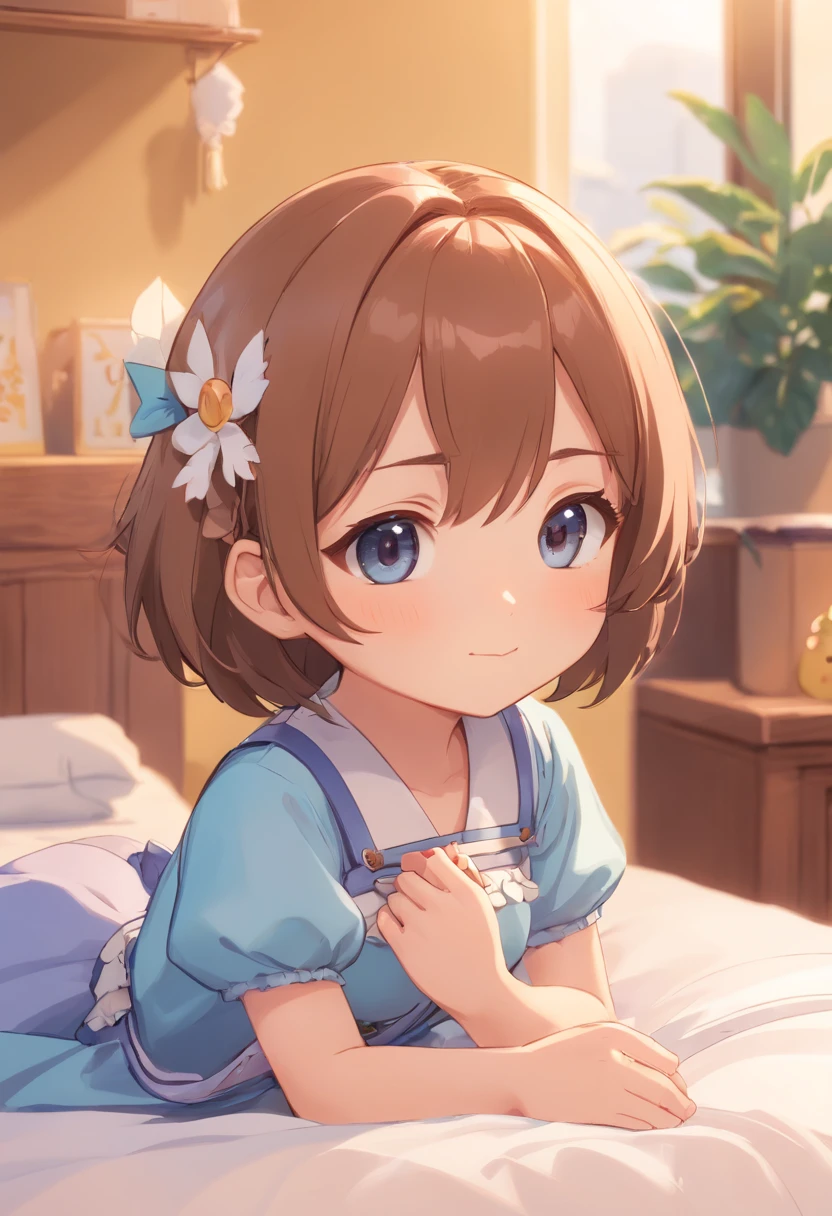 Carrying chicks in groups on the bed、hight resolution、4K、8K images、Hold your head and worry，A slight smil，Pop Mart Blind Box IP、１００Close up portrait of cute knight doll of a person、Young One Angel Style、Wear longer, Dress fluently、Lop style、Poseline doll、Little people々々々々々々々々々々々々々々々々々々々々々々々々。Little people々々々々々々々々々々々々々々々々々々々々々々々々、unreal enginee 5、Light 3D/C4D production: 8K HD quality/illuminating/Ultra-fine lens description 1.5、flawless、Chibi Background/Cinematic。