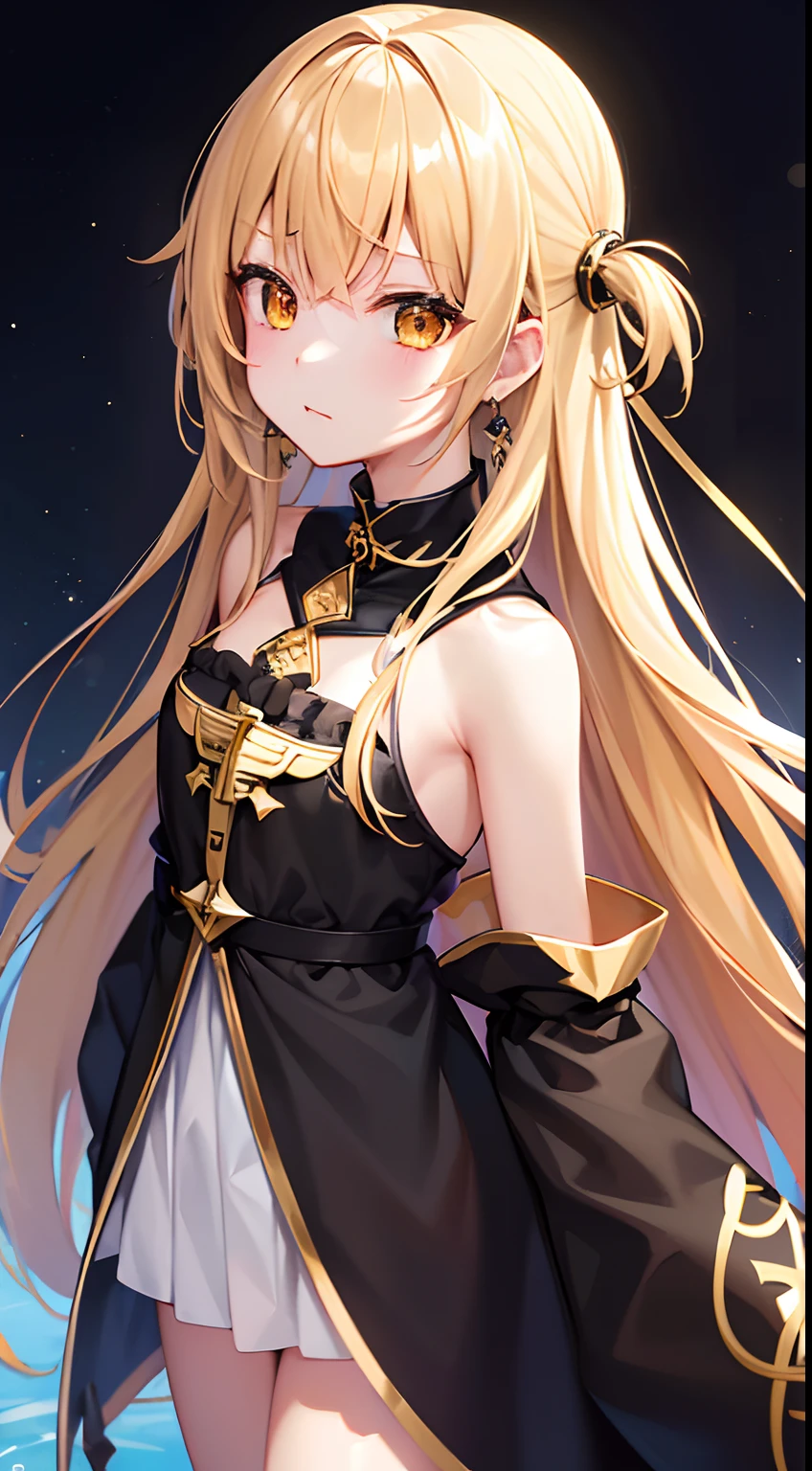 hight resolution、hightquality、ultra-detailliert、8k wallpaper、1人の女性、Beautiful fece、Shark earrings、Have shark decorations、Clothing with a shark emblem、Kamimei、Melancholy is in the air、Lovers feeling、Be loved、Familiarity、Lots of gold and black、Gold and black background