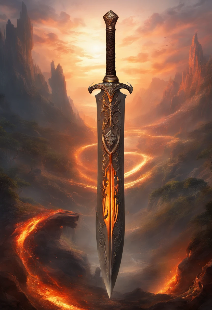 wince, "A large sword made of metal, with a black and gold color scheme. The sword's blade contains raging flames, while the body of the sword reveals cracks as if it is about to burst. The sword is surrounded by swirling flames, with molten lava nearby. There are no characters, only the weapon and the environment.", Surrealism, drop shadow, anaglyph, stereogram, tachi-e, pov, atmospheric perspective, 8k, super detail, ccurate, best quality, 4K, 8k, 16k, 1080P, highres, best quality, award winning, high details, high quality, textured skin, super detail, ccurate, UHD, retina, masterpiece