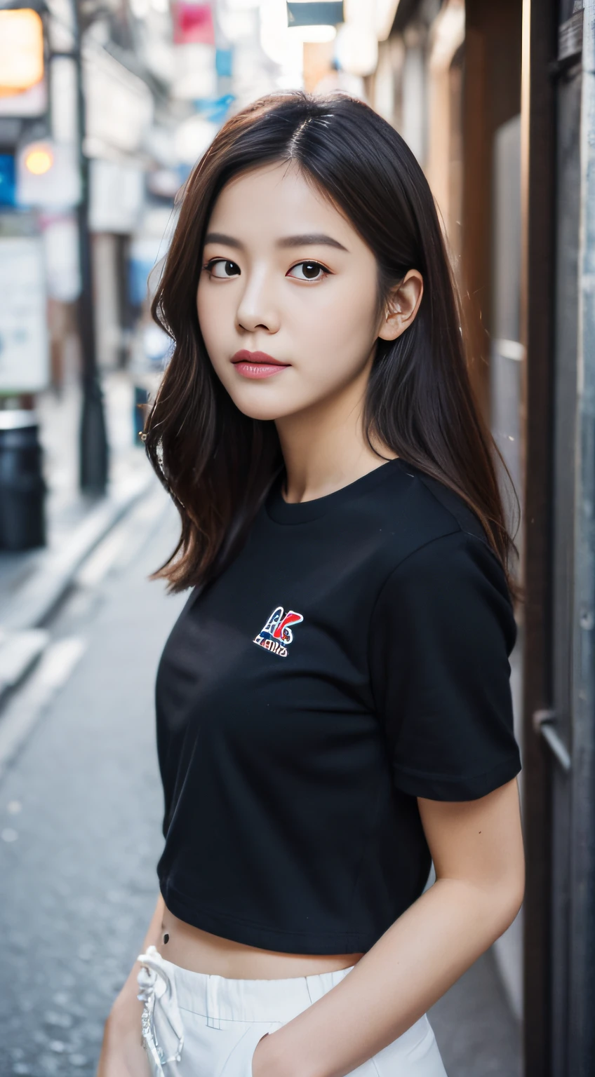 ((Best Quality, 8K, Masterpiece: 1.3)), (Japanese Cap: 1.3), Focus: 1.2, Perfect Body Beauty: 1.4, Buttocks: 1.2, (Layered Haircut: 1.2)), (Dark Street: 1.3), Highly Detailed Face and Skin Texture, Fine Eyes, Double Eyelids, Whitened Skin, Long Hair, (Round Face: 1.5), (Short Sleeves, Shorts: 1.6)