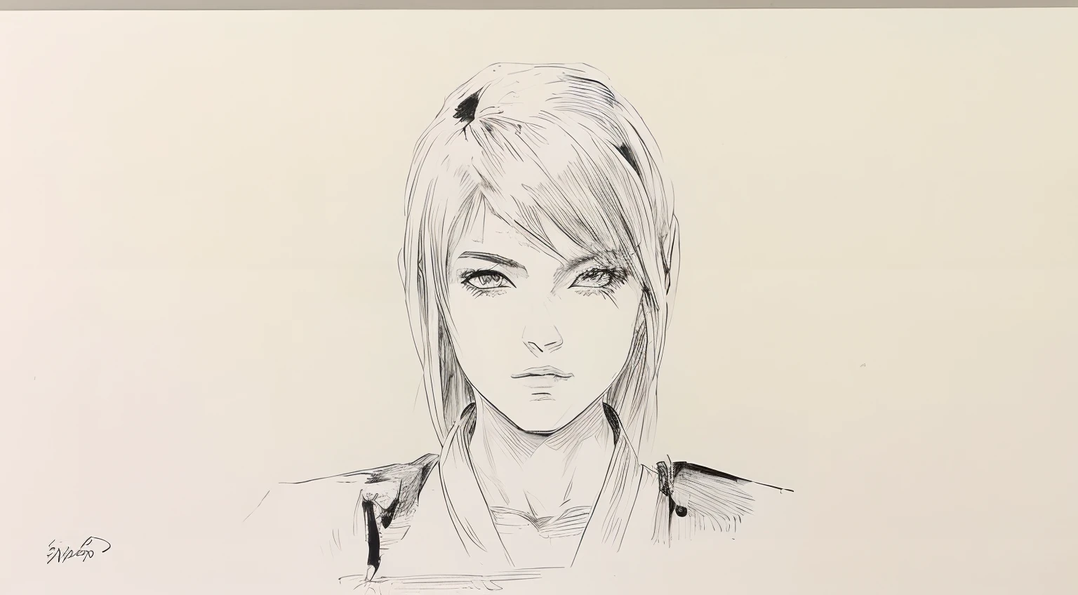 desenho de uma mulher com um cabelo muito longo e um rosto muito grande, high quality sketch art, Retrato Ninja Gaiden Menina, anime de rosto altamente detalhado, estilo anime semi-realista, inspirado em Leng Mei, com o rosto muito detalhado, cara de anime realista, retrato de arte conceitual simples de, black and white sketch, girl sketch, cara de final fantasy, high quality sketch