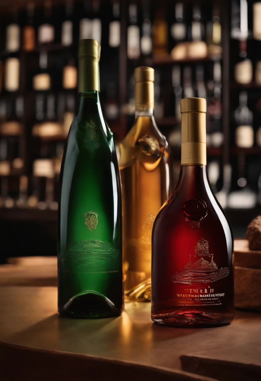 foto de botellas de vino, wisky y delicatesen, sin humanos, Avant-garde design