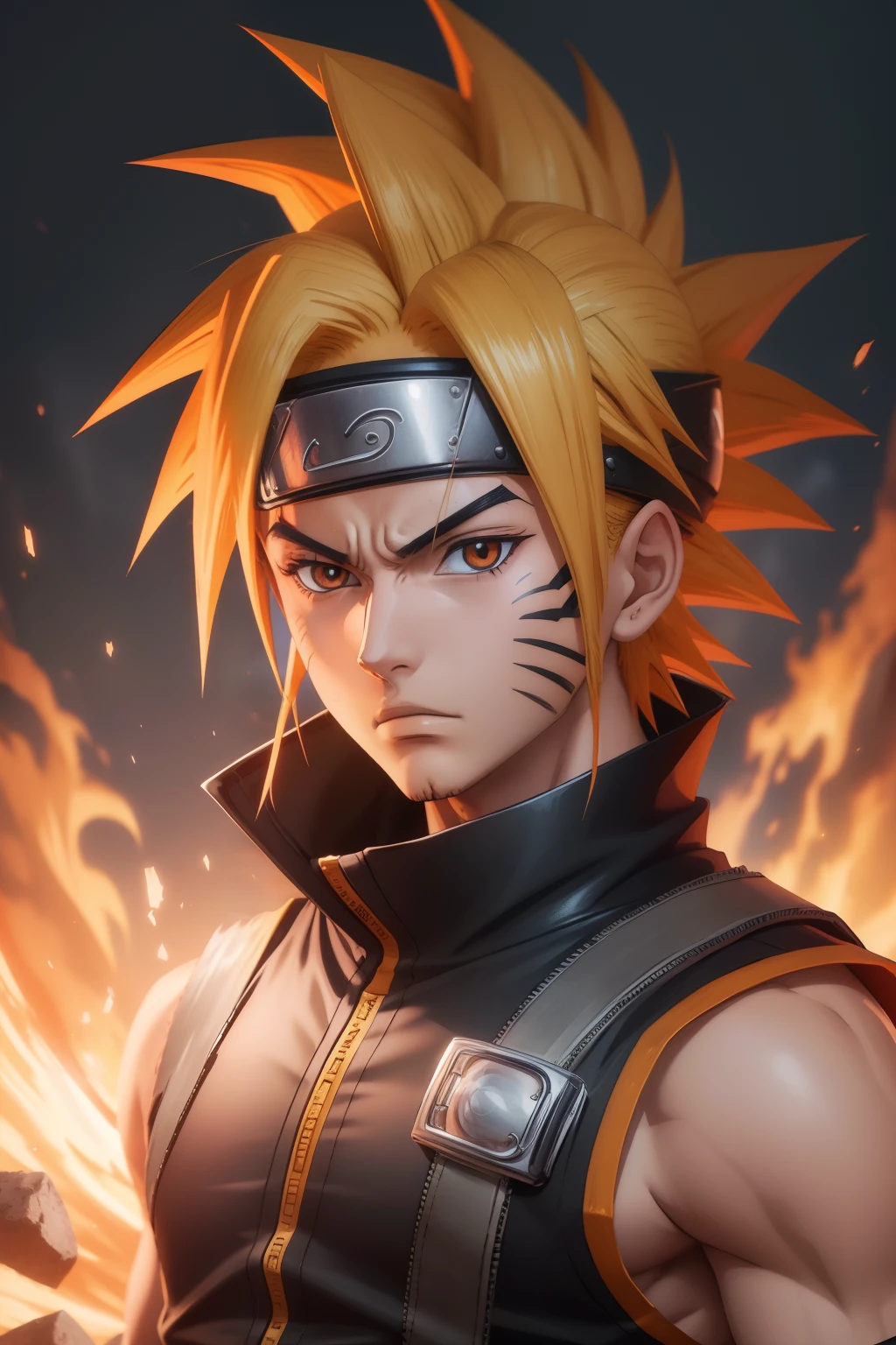 Make an ultra realistic drawing of the blindfolded naruto --auto