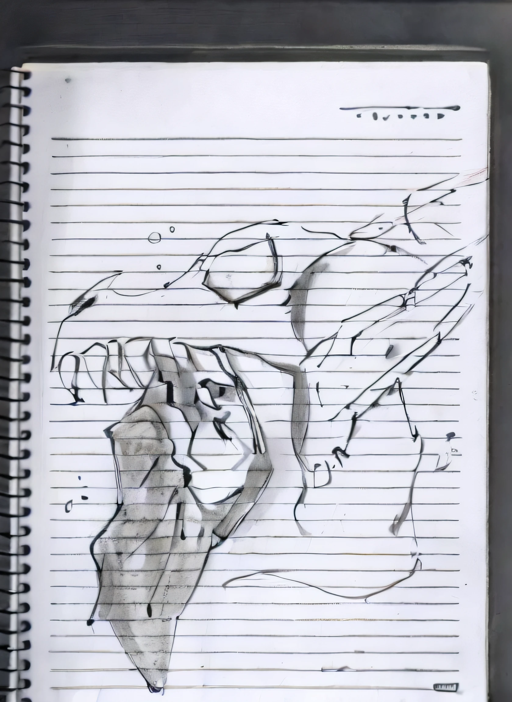 Drawing of a hand with a knife and a tooth in a notebook, on a notebook page, dissection sketch, paper sketch, caneta sobre papel, old sketch, pencil doodle, pencil and paper, pen sketch, line sketch, sketch of a lucid dream, papel e caneta, perspectiva lateral, An alien. angled jaw, fine art sketch, desenho desbotado, loose pencil sketch
