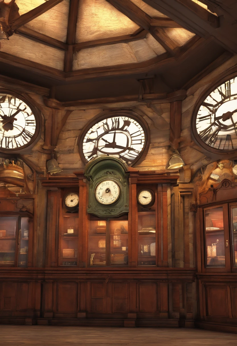 vintage train station, 1920, back wall of clocks, old, stained paper