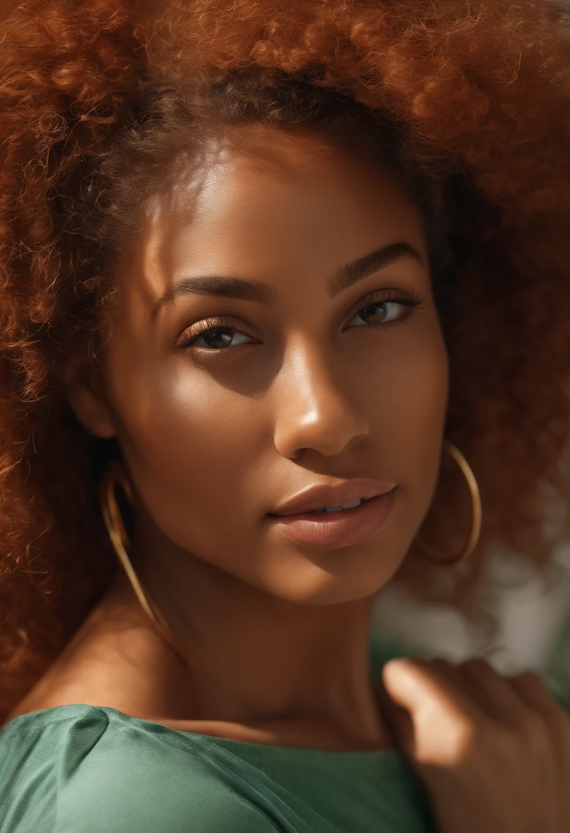 "Ultra-realistic image of a beautiful 18-year-old Afro-Latin girl,Caramel peel, corps parfait, teint caramel, Prendre un selfie dans la salle de bain avec son iPhone 14, maigre, taille ultra-fine, cheveux rouge, Curly and curly hair karibean , piercing green eyes.hyper-realistic,anatomie correcte,Facial features are carefully represented,Boucles gratuites, curly red hair, (cour, curly red hair), Long curly wild red hair, cheveux multiversaux, long, curly red hair, curly red hair, Boucles, wavy hair spread out, Boucles baroques, Boucles, Curly,Texture des cheveux, Curly bang, dents parfaites
