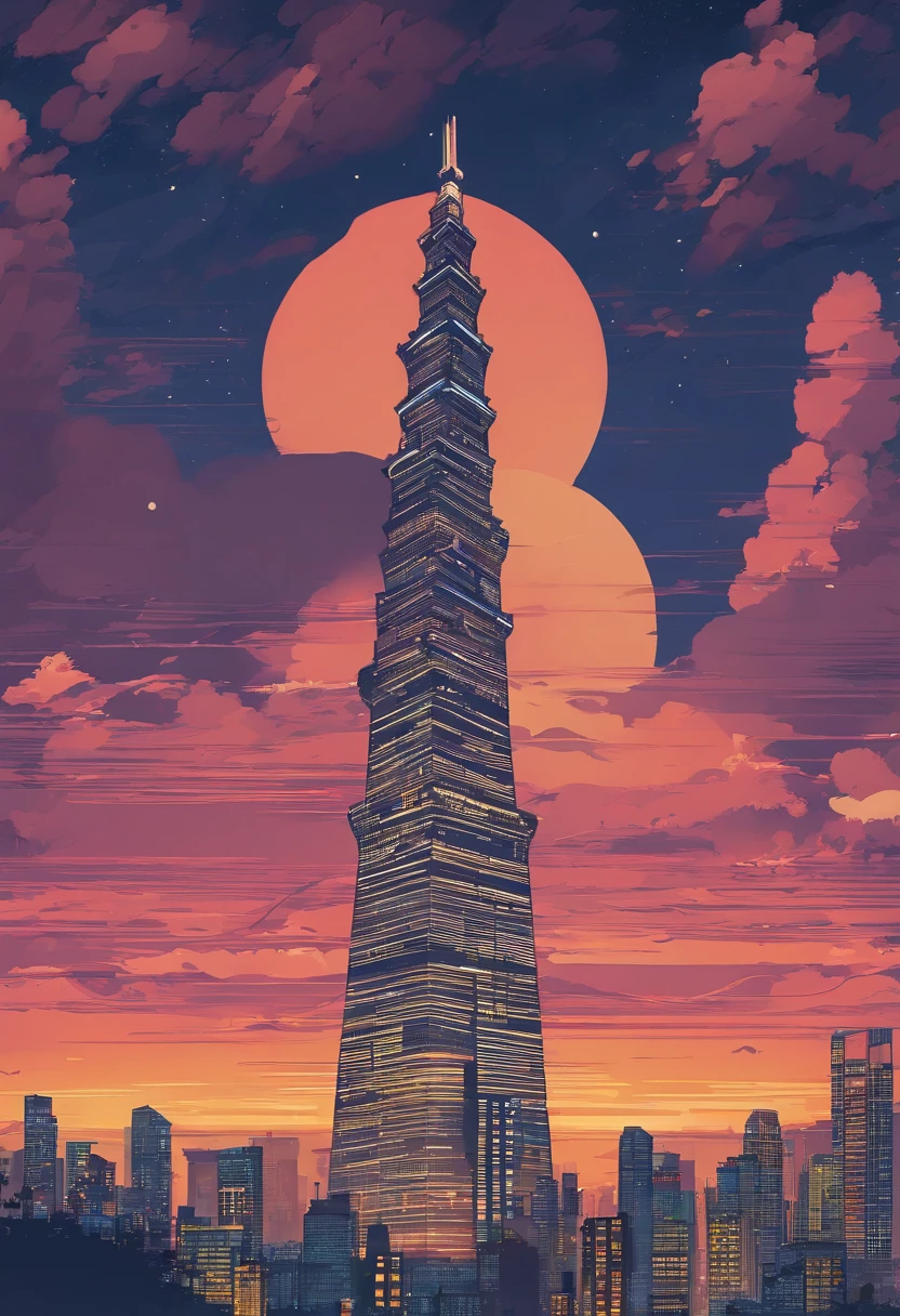 araffe tower in the middle of a city with a lot of buildings, jakarta, south jakarta, indonesia, nigth, at dusk, at night, at twilight, surrounding the city, beautiful image, during night, beautiful city, monument, spectacular, in night, bali, stunning image, city in background, skyline showing, city in backround