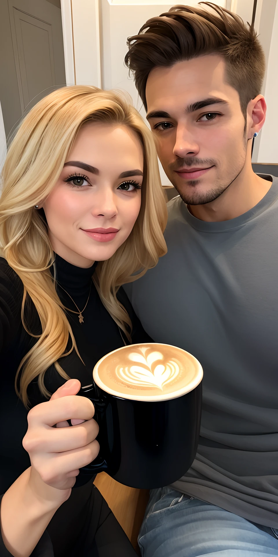 Coffee couple realistic blonde selfie