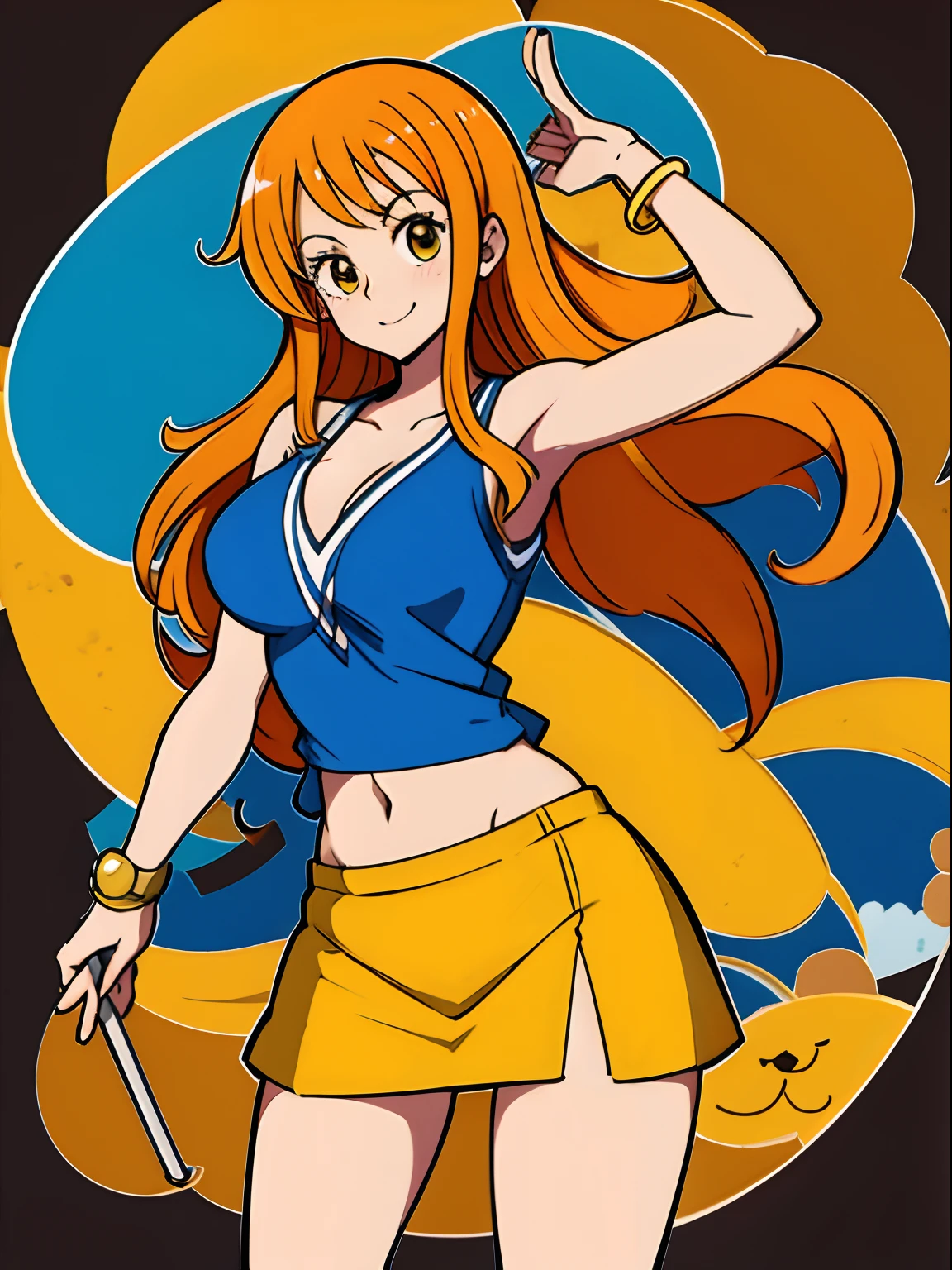 Nami from one piece. Wearing. Yellow mini skirt