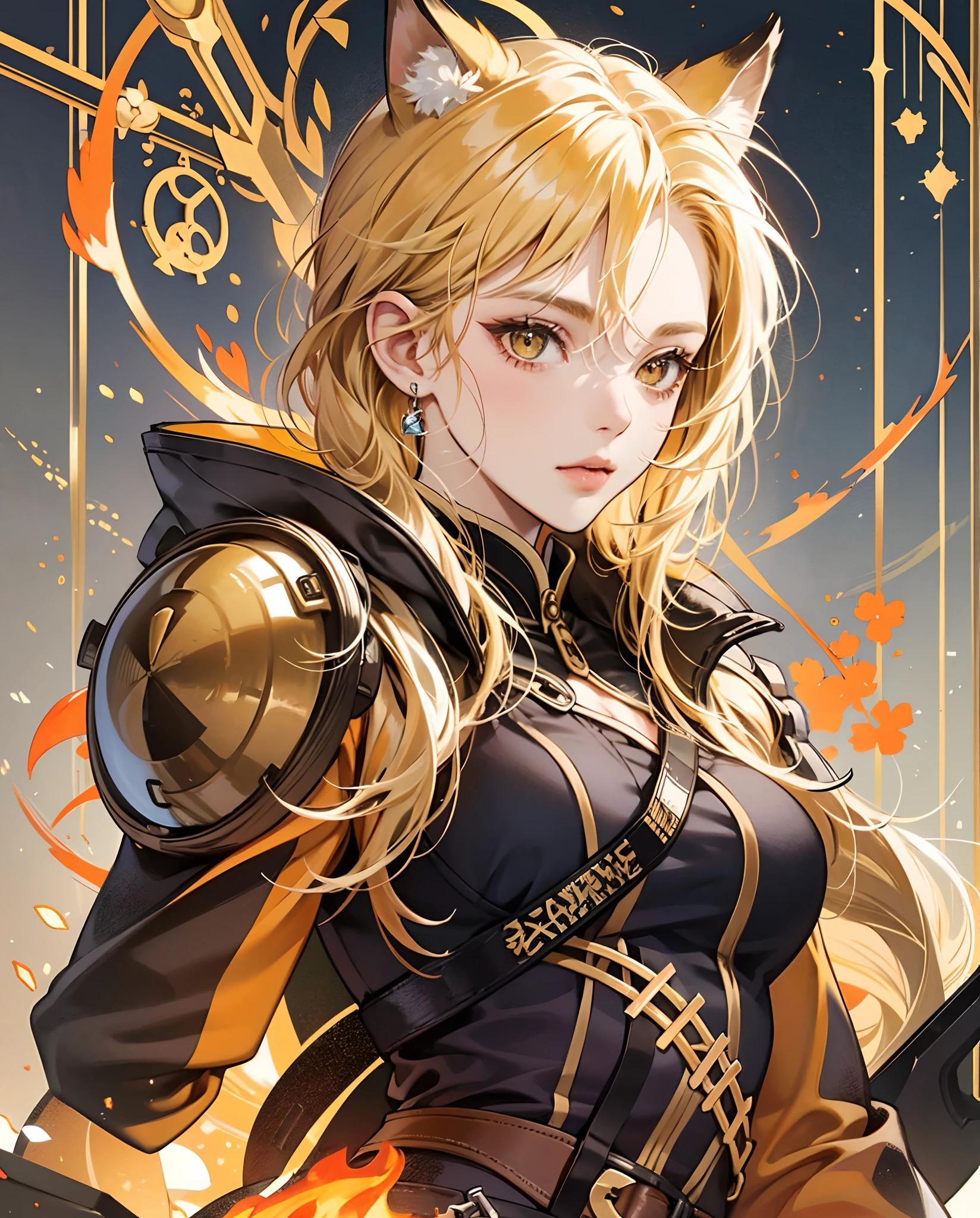 catgirl with blonde hair, golden eyes, orange majestic attire, high quality, good anatomy, no fingers duplicat, no bad autonomy --auto --s2