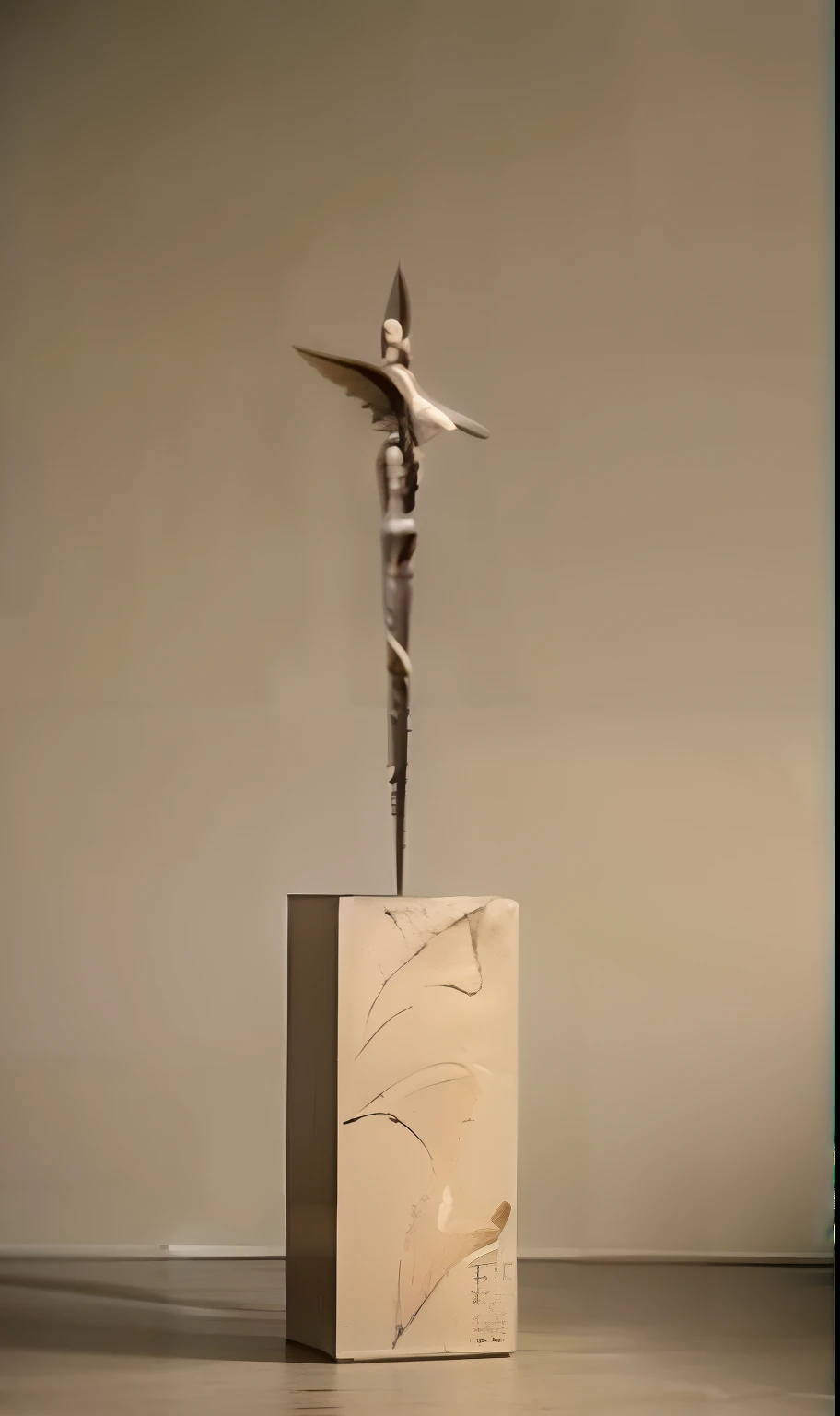 there is a sculpture of a bird on a pedestal in a room, new sculpture, full height sculpture, wind, female ascending, spire, soaring, brancusi, by Diego Giacometti, by Frederik Vermehren, untitled, inspired by Alberto Giacometti, by Lodewijk Bruckman, by Alberto Giacometti