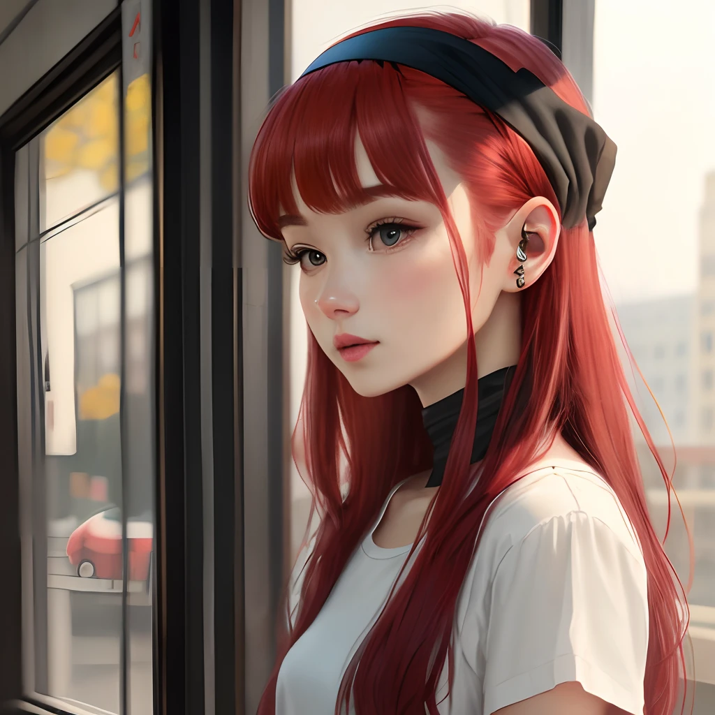 Black long straight,red hairband