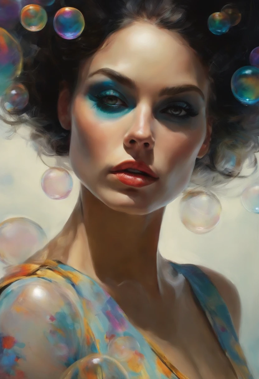 Samdoesarts estilo borracho mujer hermosa como delirio de Sandman, (hallucinating colorful soap bubbles), por Jeremy Mann, Por Sandra Chevrier, Por Dave McKean y Richard Avedon y Maciej Kuciara, Punk Rock, Chica del tanque, Alto detalle, 8k