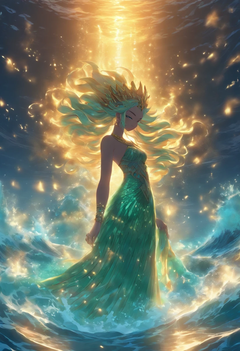 (((Nammu))) best quality, ultra-high resolution, 4K detailed CG, master piece, Sumerian God, water, Sumerian clothing, Sumerian mythology, ((Ocean Goddess)) , Sumerian image, aesthetic, centered on screen