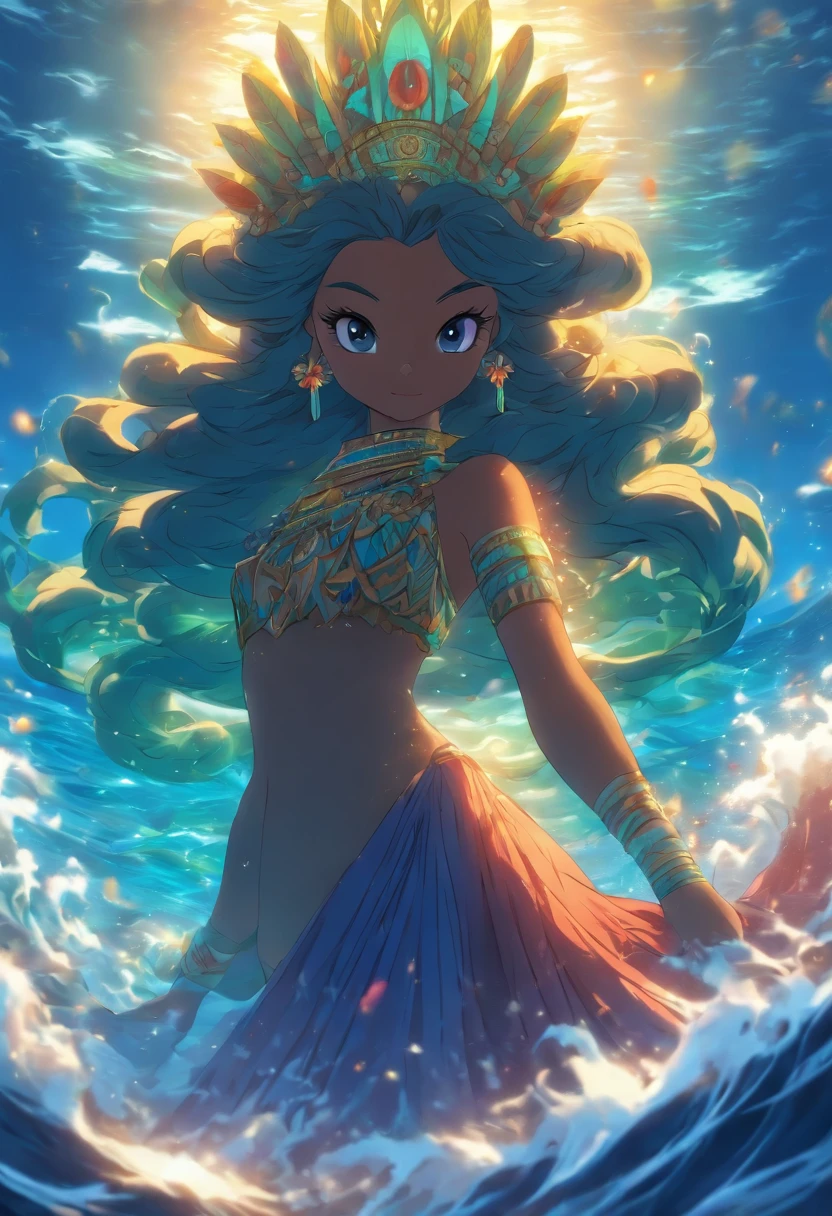 (((Nammu))) best quality, ultra-high resolution, 4K detailed CG, master piece, Sumerian God, water, Sumerian clothing, Sumerian mythology, ((Ocean Goddess)) , Sumerian image, aesthetic, centered on screen