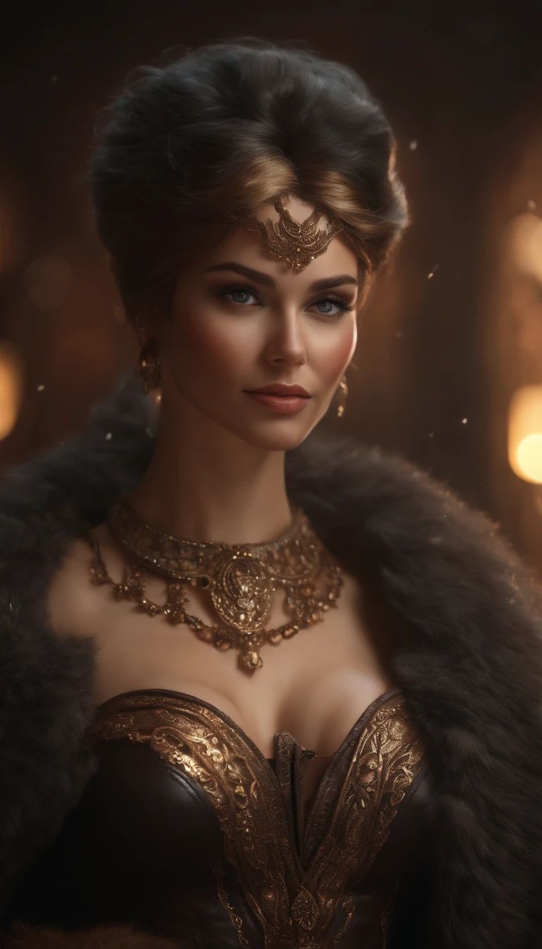 (Professional 3D Rendering:1.3) ng (realisitic:1.3) Photos of the most beautiful works in the world,Beautiful women , ((Sexy Portrait Woman, Nice chest set, cleavage, big size ass)), beautifull face, Blue Eyes, enchanting expression, Full-body 8K Unity Render, action shot, Skin pores, very dark lighting, Dense shading, detailed, Detailed face, (lively, photograph realistic, realisitic, Dramatic, Dark, Sharp focus, 8K), (Old leather garments damaged by weathering:1.4), ((((Wearing fur)))), (intrikate:1.4), Decadent, (highly detaild:1.4), digital painting, rendering by octane, Art Station, concept-art, silky, Sharp focus, Illustration, Art germs, (Loisch:0.23), Wlop Ilya Kuvshinov, Greg Rutkowski(Greg Rutkowski)and Alphonse Muha Gracias(Alphonse Mucha Gracias), (Global Illumination, Studio Light, Bolshetic Light), Heavy rain, floating particles, villainess, Fantasy, elf, full bodyesbian, ((Dark and ancient city background:1.3)),CG Society,Art Station