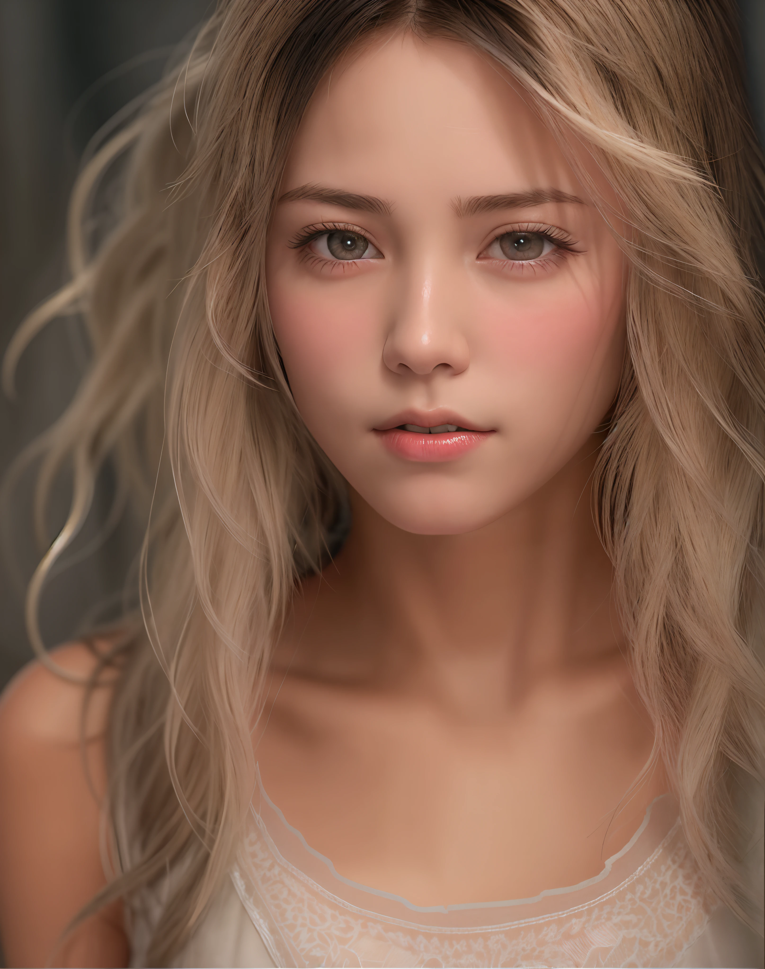 High fidelity Photograph, masutepiece, Delicate hair texture, Detailed skin texture, detailed cloth texture, 8K, Add fabric details, Very delicate skin texture, extremely detailed photo, Skin pores, Portrait of a girl, wearing tanktop,