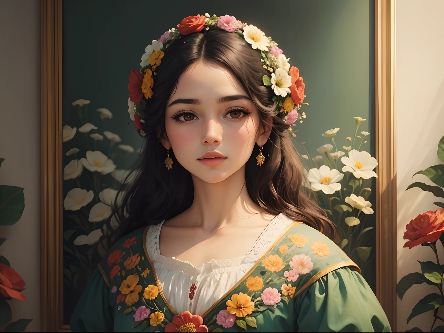 There's a painting with only flowers，There's a lot of flowers in it, Flores douradas, flores de ouro, flores e ouro, a beautiful artwork illustration, flores detalhadas, pintura digital altamente detalhada,flores ornamentadas, floral ornamentado