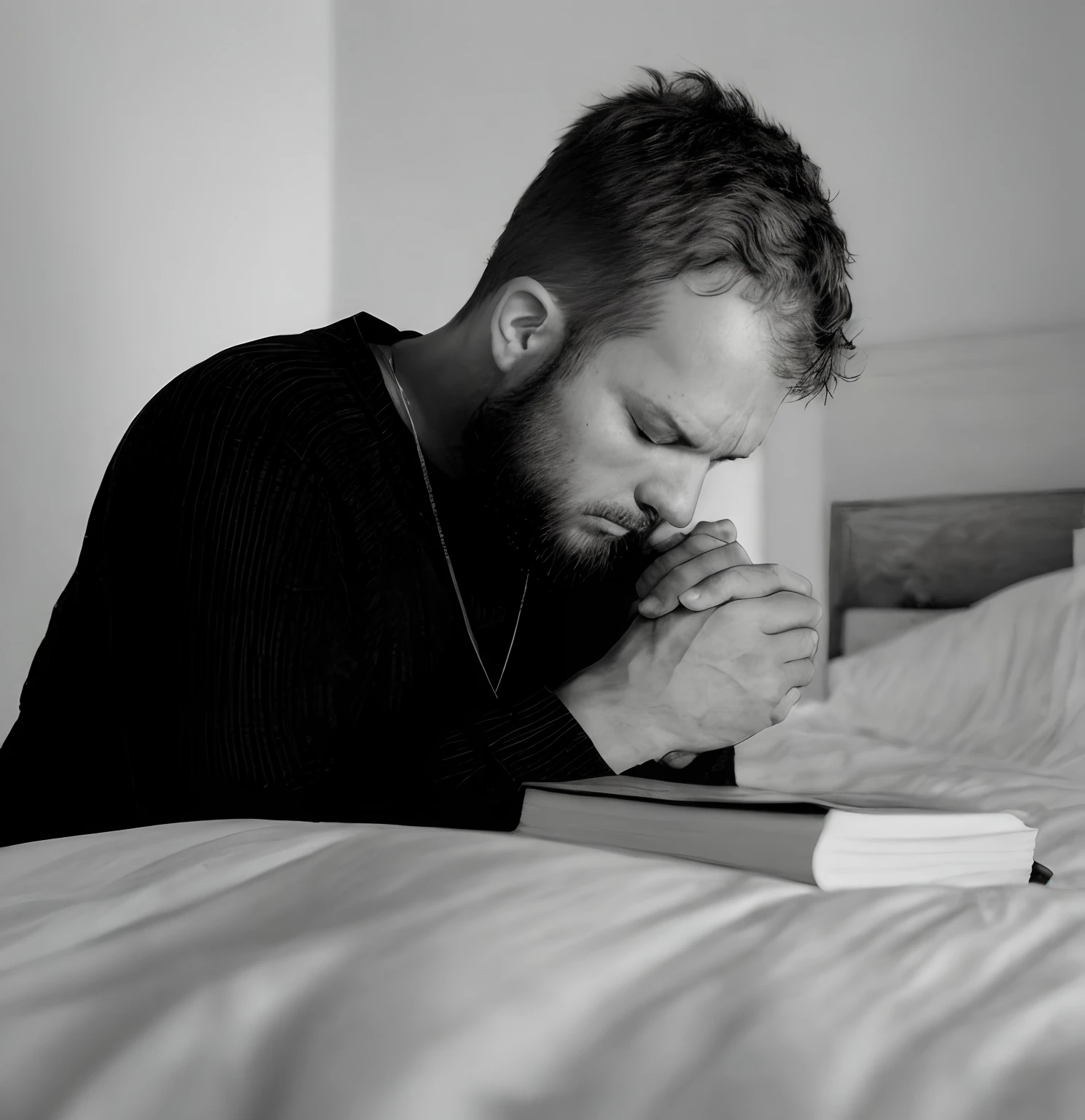 Man praying in his bedroom for his spouse