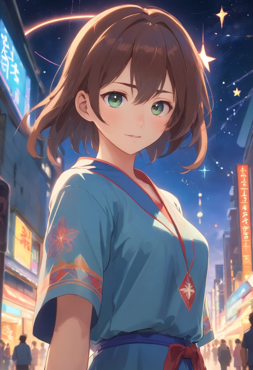 Stars shine,Colorful,Fortuneteller's clothes,Adult ladies,Gentle expression,glow effect,dingdall effect,depth of fields,Highlight,Real Light,Ray traching,OC rendering,Hyper-realistic,best qualtiy,in 8K,Works of masters,super-fine,Correct anatomy,sharp focus on eyes,the background is blurred,Facial features are carefully drawn