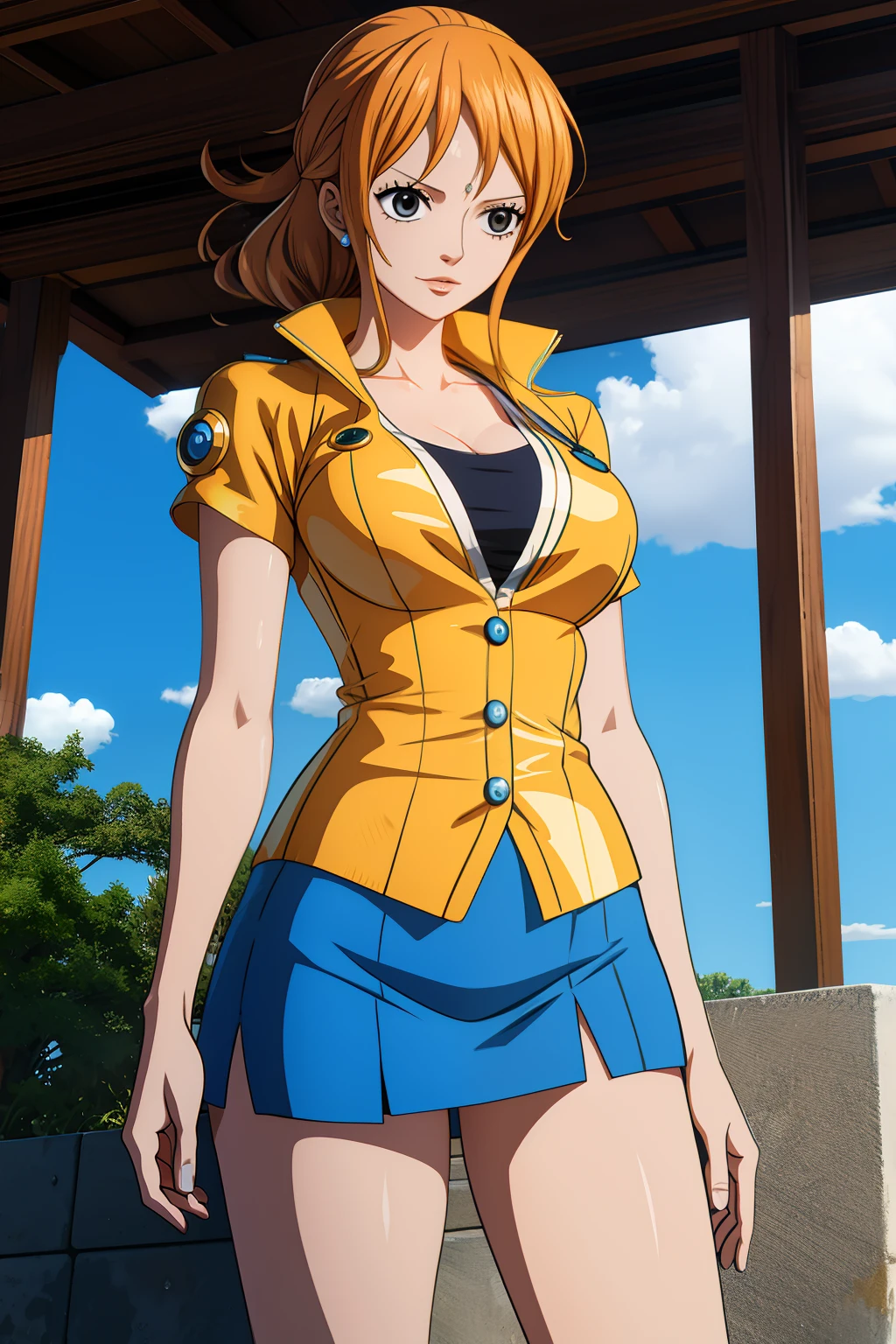ultra realistic 8k cg, nami one piece wearing mini skirt