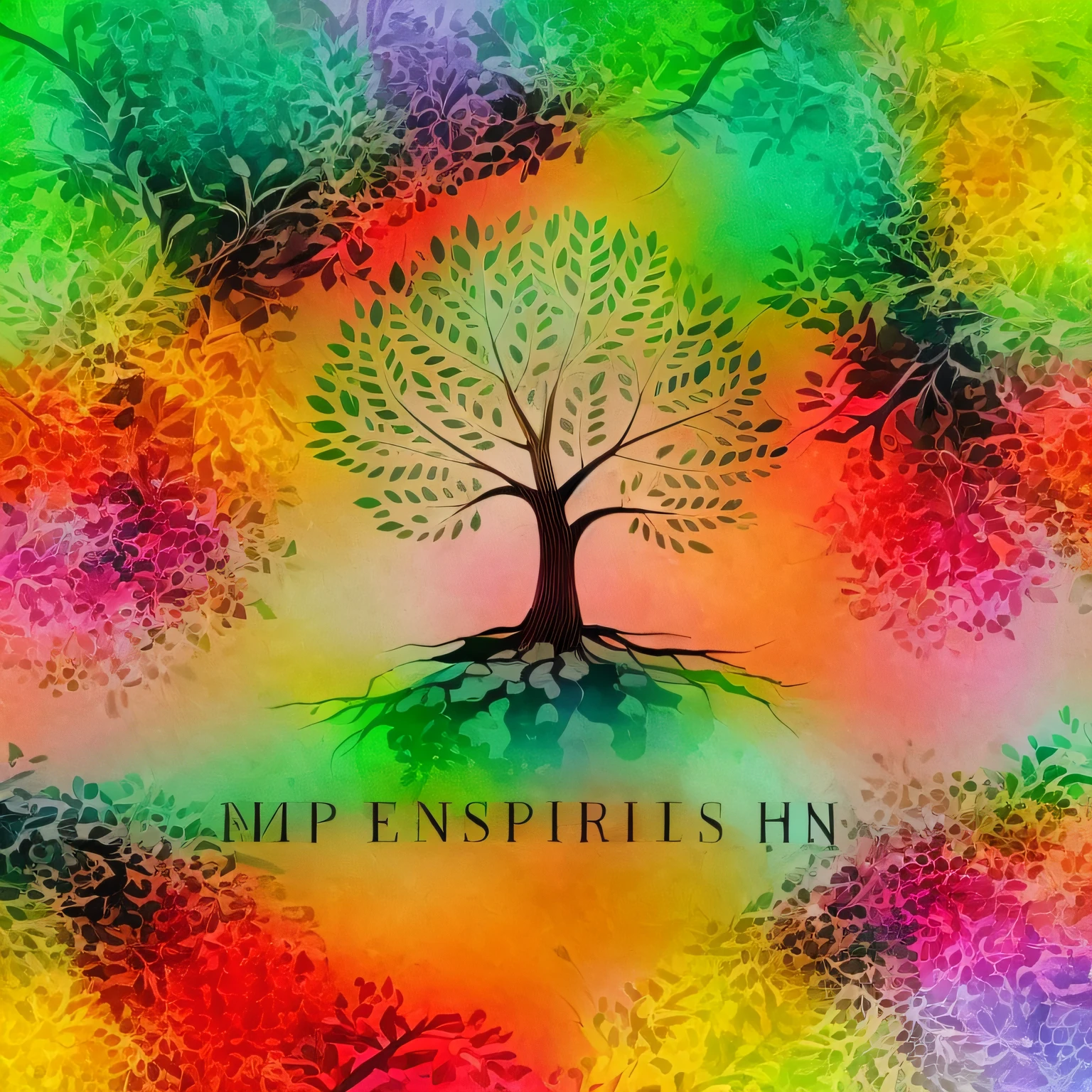 a tree with branches and leaves. abstract colourful theme