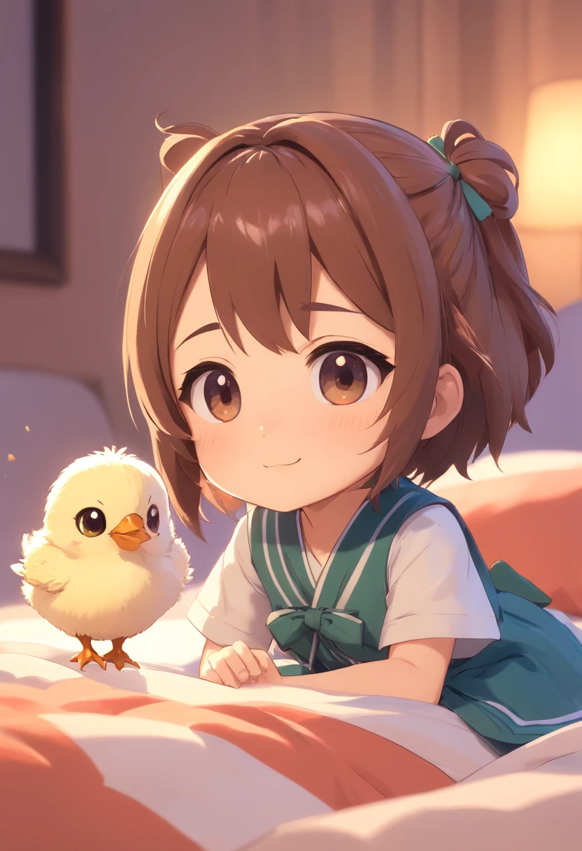 Carrying chicks in groups on the bed、hight resolution、4K、8K images、Hold your head and worry，A slight smil，Pop Mart Blind Box IP、１００Close up portrait of cute knight doll of a person、Young One Angel Style、Wear longer, Dress fluently、Lop style、Poseline doll、Little people々々々々々々々々々々々々々々々々々々々々々々々々。Little people々々々々々々々々々々々々々々々々々々々々々々々々、unreal enginee 5、Light 3D/C4D production: 8K HD quality/illuminating/Ultra-fine lens description 1.5、flawless、Chibi Background/Cinematic。