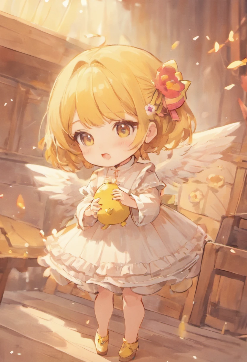 Carrying chicks in groups on the bed、hight resolution、4K、8K images、Hold your head and worry，A slight smil，Pop Mart Blind Box IP、１００Close up portrait of cute knight doll of a person、Young One Angel Style、Wear longer, Dress fluently、Lop style、Poseline doll、Little people々々々々々々々々々々々々々々々々々々々々々々々々。Little people々々々々々々々々々々々々々々々々々々々々々々々々、unreal enginee 5、Light 3D/C4D production: 8K HD quality/illuminating/Ultra-fine lens description 1.5、flawless、Chibi Background/Cinematic。