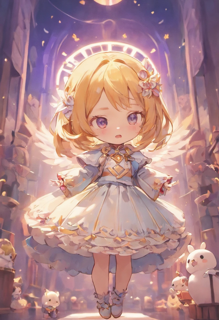 Carrying chicks in groups on the bed、hight resolution、4K、8K images、Hold your head and worry,A slight smil,Pop Mart Blind Box IP、100Close up portrait of cute knight doll of a person、Young One Angel Style、Wear longer, Dress fluently、Lop style、Poseline doll、Little people々々々々々々々々々々々々々々々々々々々々々々々々。Little people々々々々々々々々々々々々々々々々々々々々々々々々、unreal enginee 5、Light 3D/C4D production: 8K HD quality/illuminating/Ultra-fine lens description 1.5、flawless、Chibi Background/Cinematic。