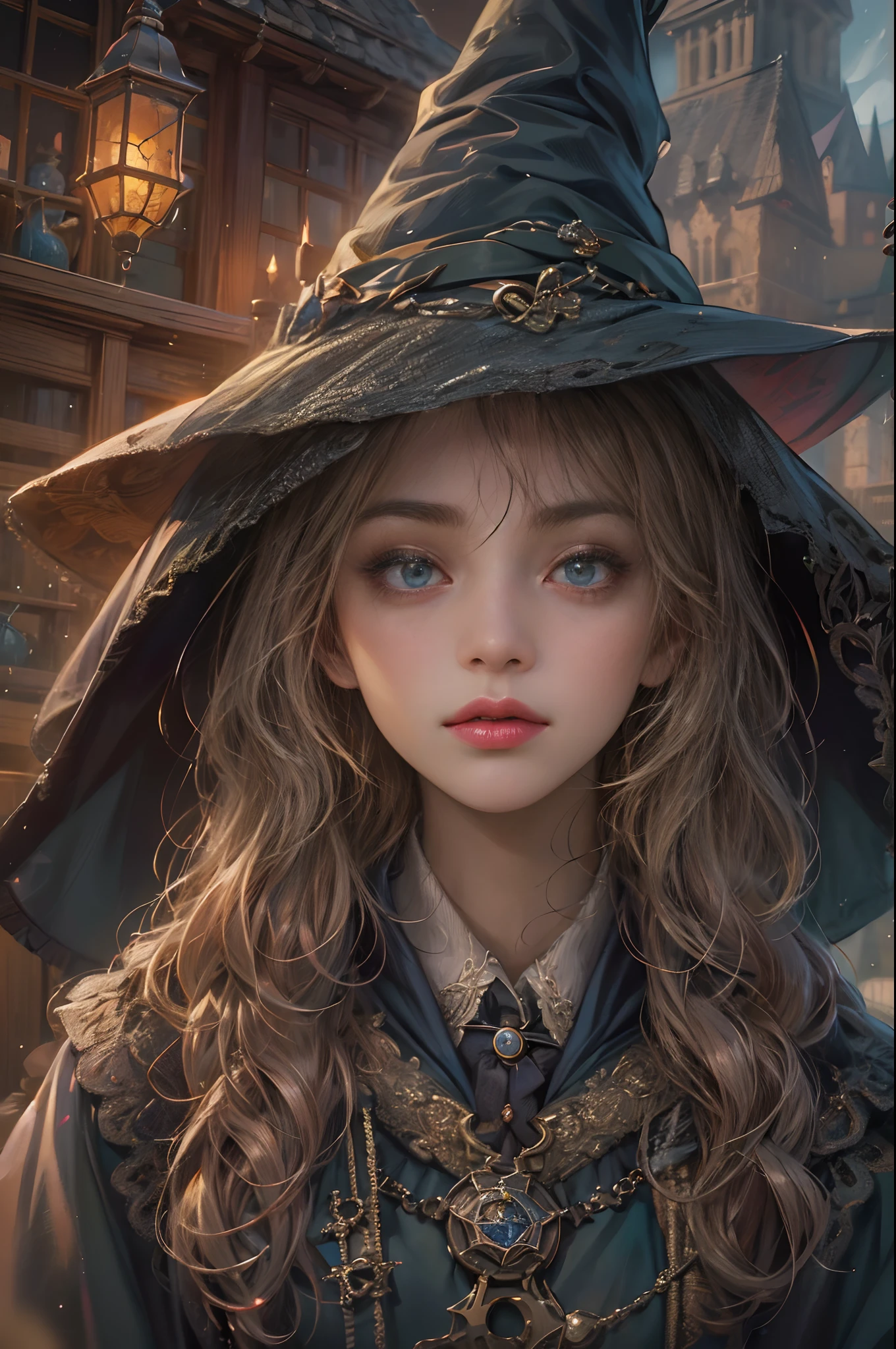 (absurdres, highres, ultra detailed, HDR), masterpiece, best quality, harry potter movie character, pretty heroine, big anime eyes, young girl, sorcerer, witch, detailed scenery, detailed character, art kenouji