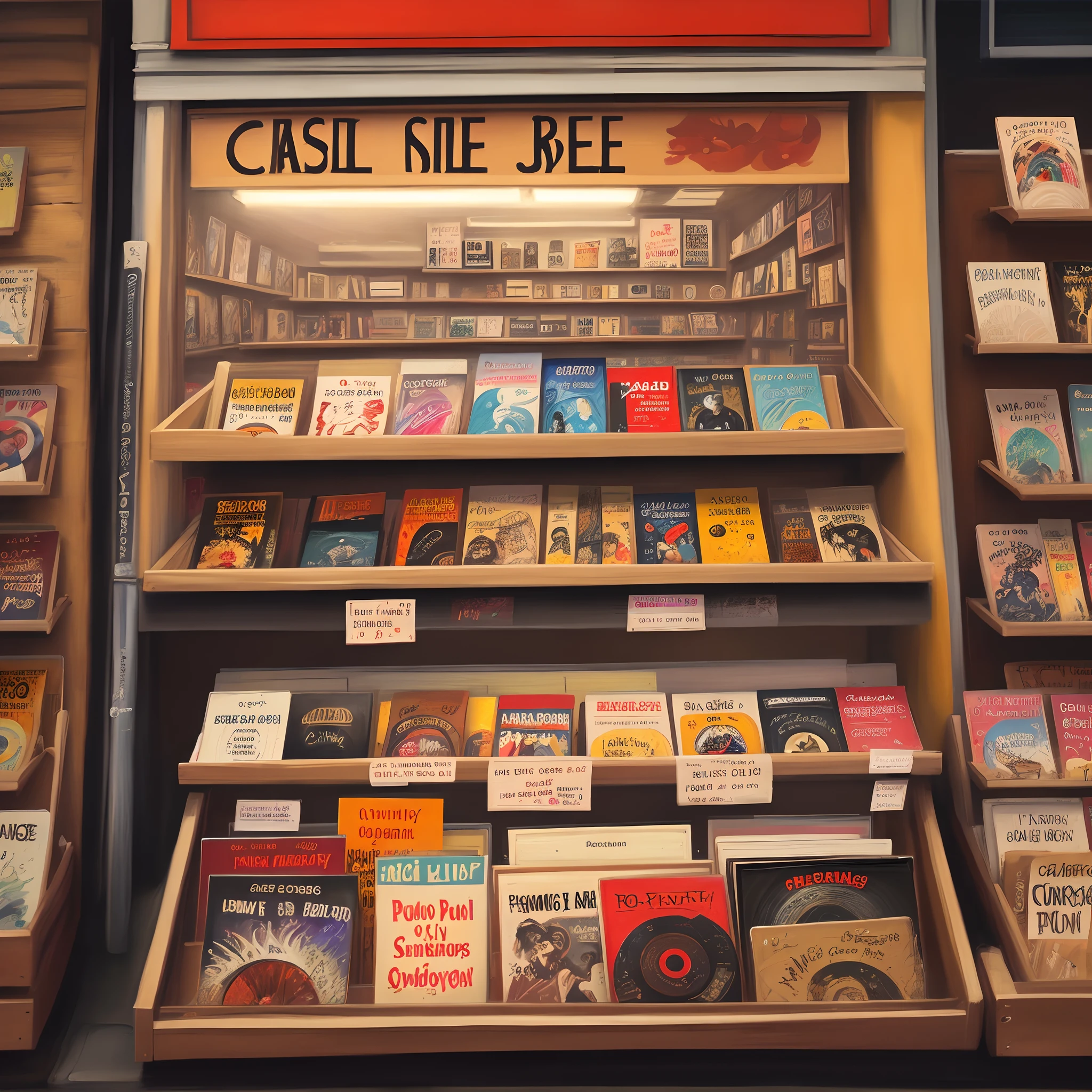 Record shop oil painting