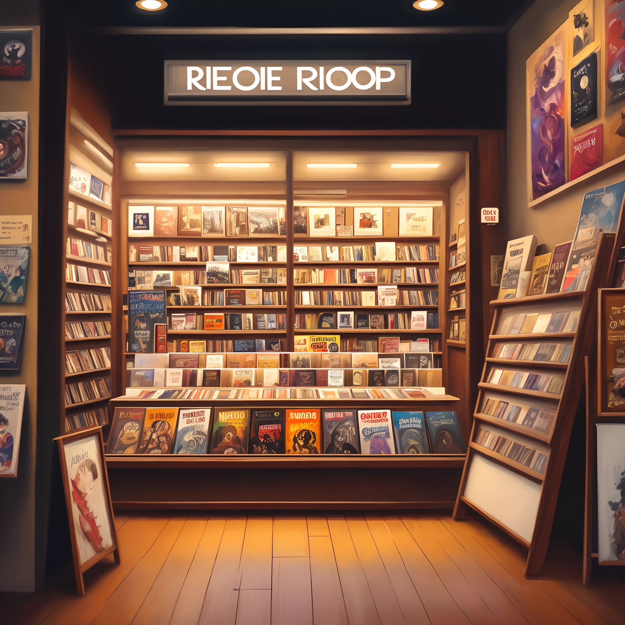 Record shop oil painting