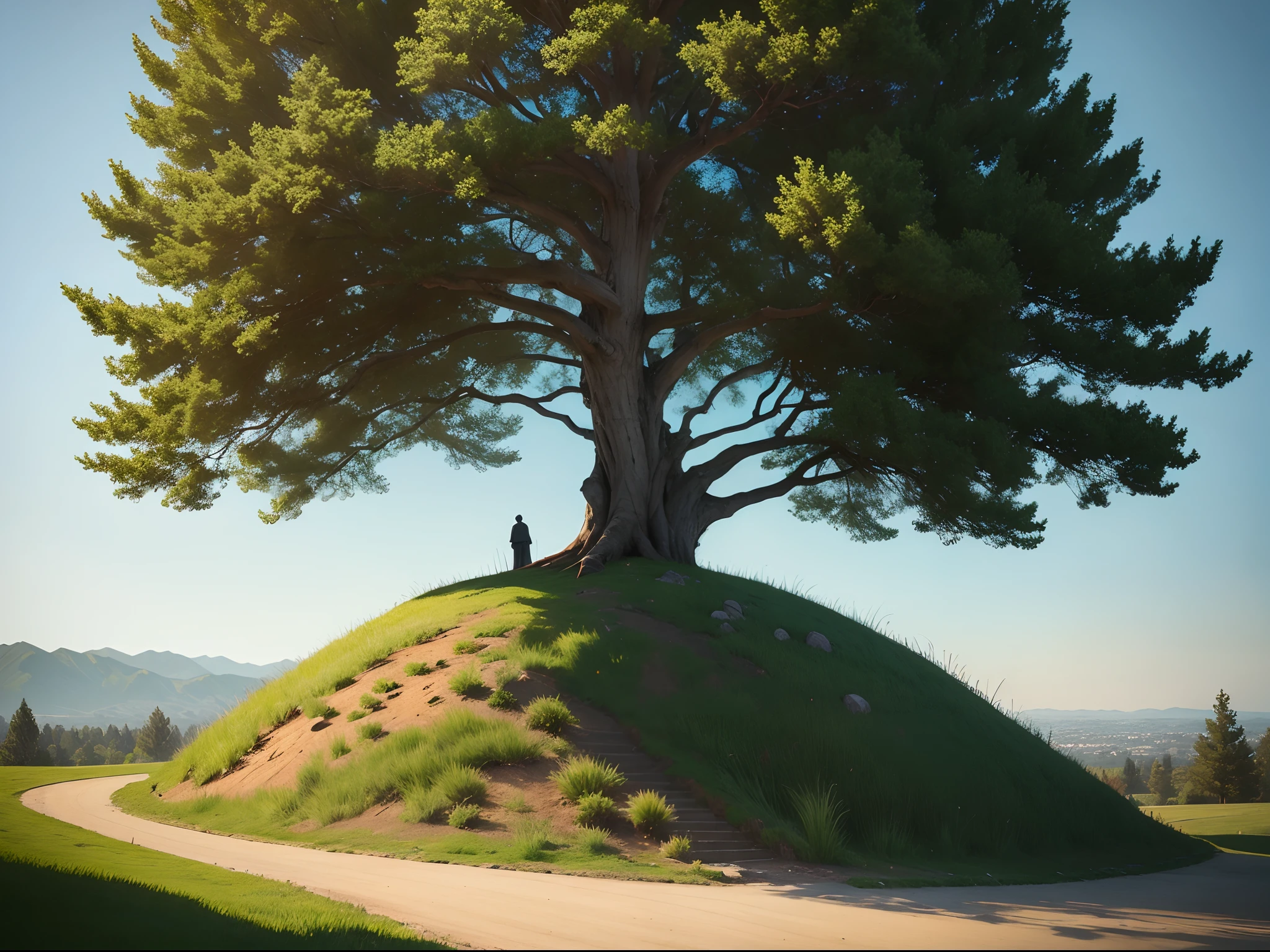 Tree on a hill in arthouse style