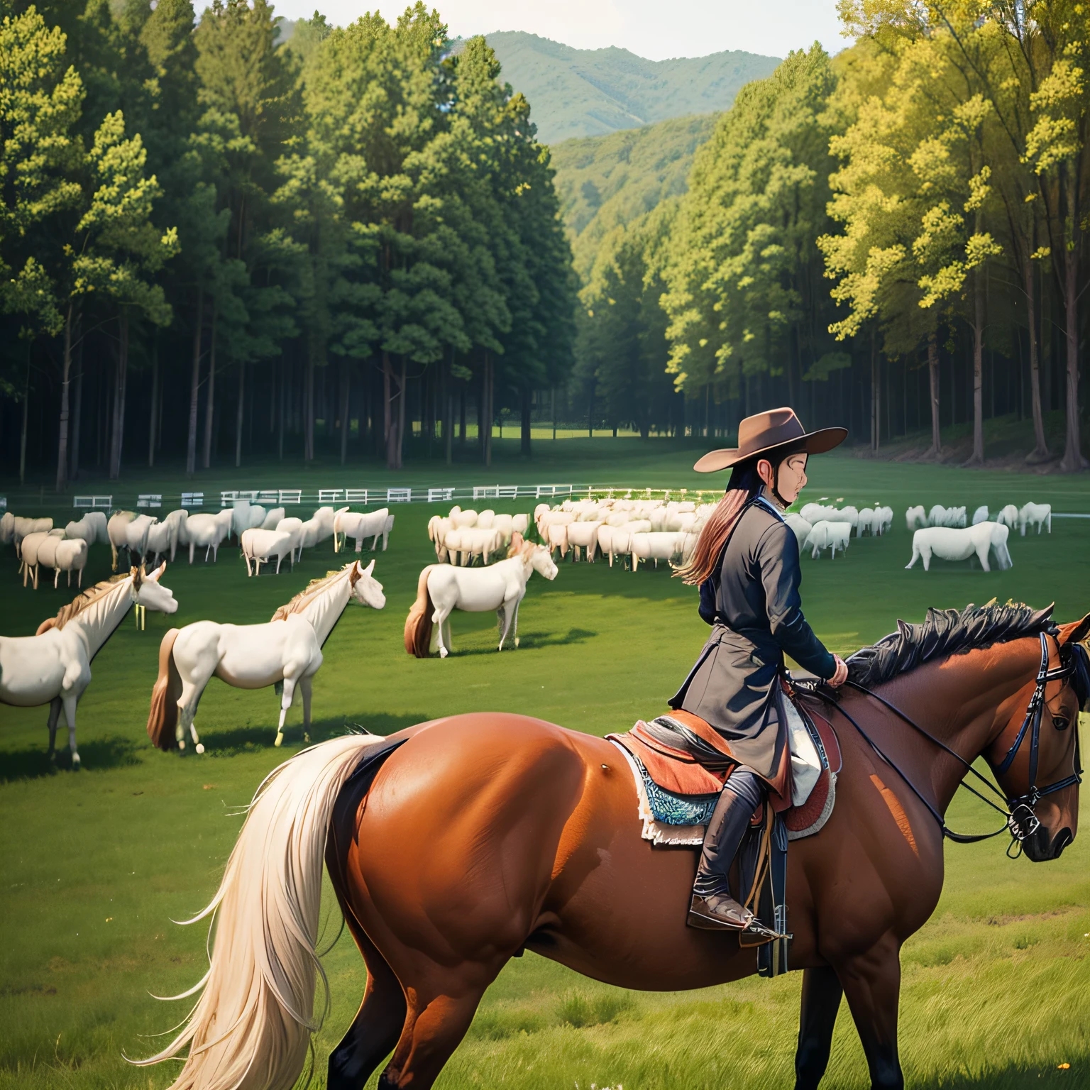 pastures,Horses graze,The host stood aside。