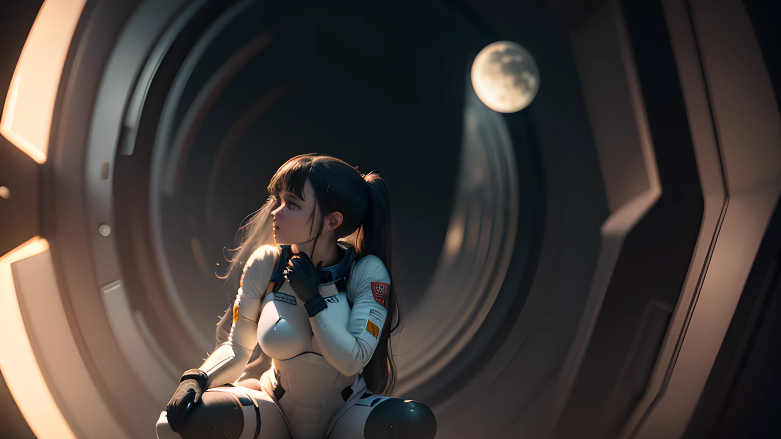 girl in astronaut suit on moon, (An extremely delicate and beautiful work), beautiful face, waist leaking, full body, Random posture, big breasts, delicate figure, realistic photo, (portrait), [smoke], [haze], natural lighting, shallow depth of field, photographed on a Canon EOS-1D X Mark III, 50mm lens, F/2.8, (intricately detailed, hyperdetailed), ((RAW color)), sharp focus, HDR, 4k resolution, Cinematic film