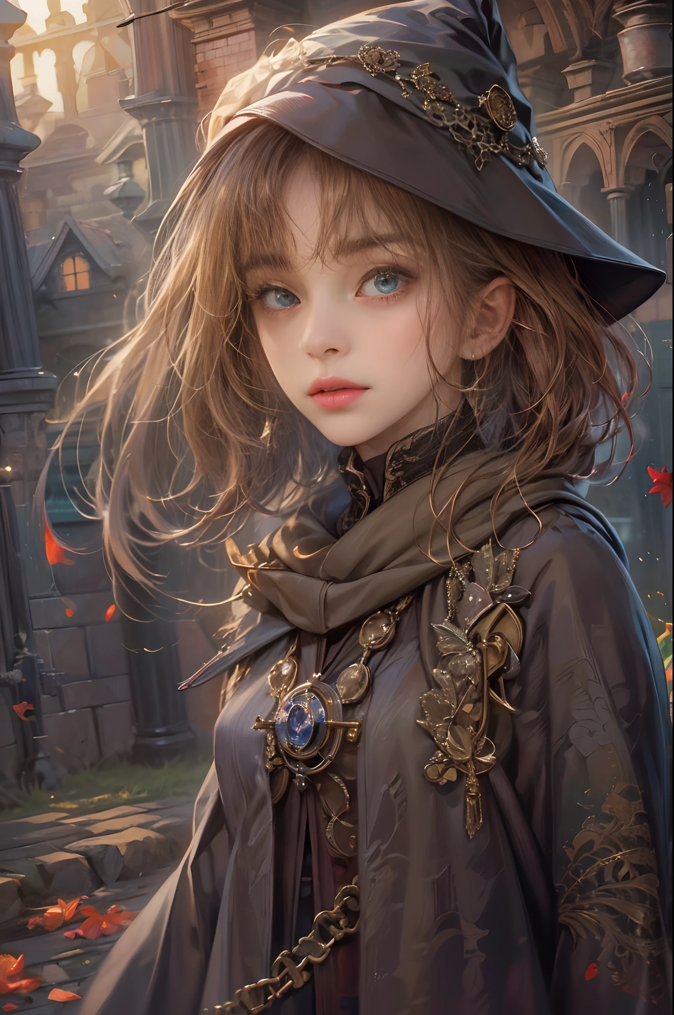 (absurdres, highres, ultra detailed, HDR), masterpiece, best quality, harry potter movie character, pretty heroine, big anime eyes, young girl, sorcerer, witch, detailed scenery, detailed character, art kenouji