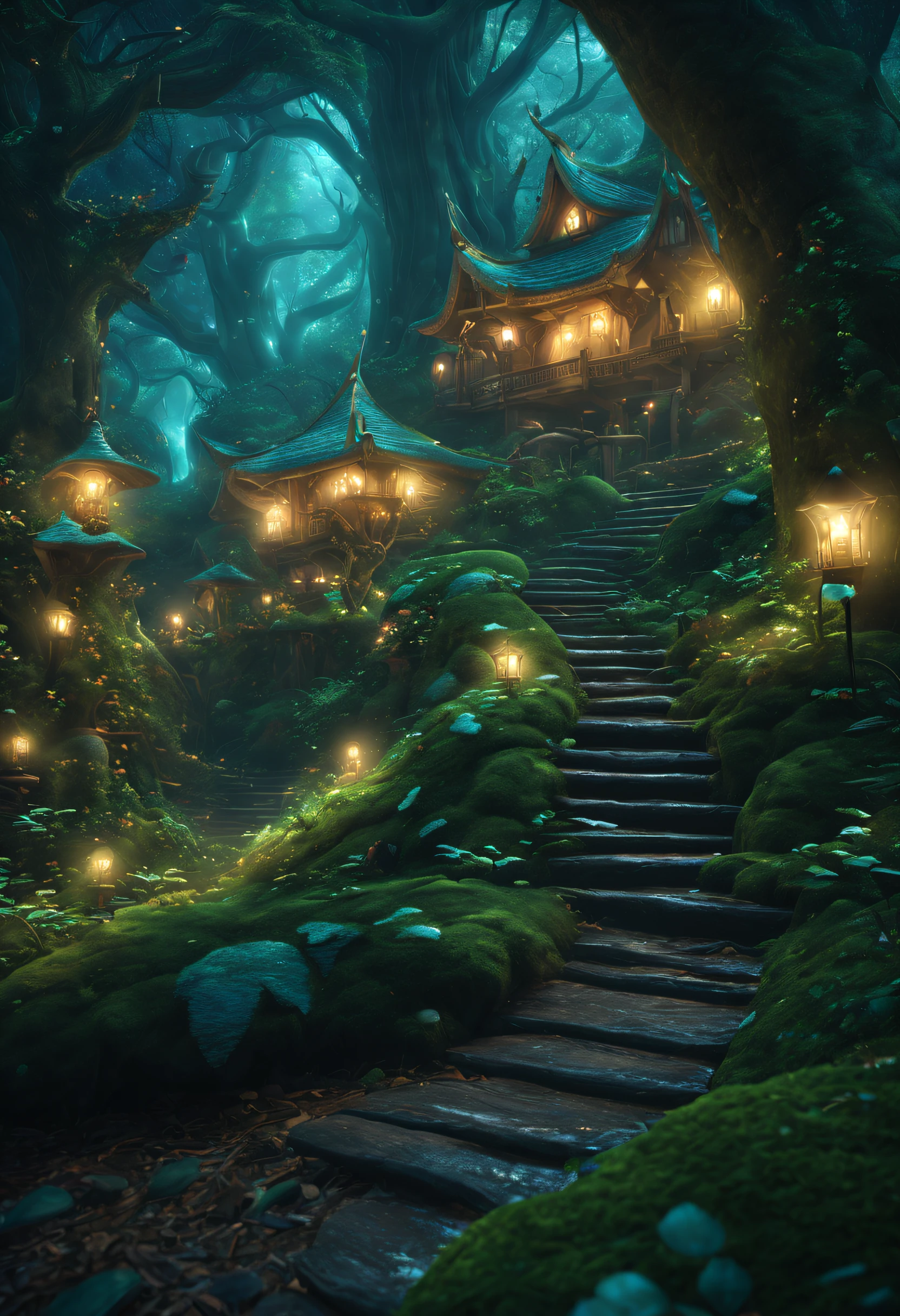 (best quality,4k,8k,highres,masterpiece:1.2),ultra-detailed,(realistic,photorealistic,photo-realistic:1.37),elf,enchanted forest,forest city,tree spirit,magical,atmosphere,neon lights,magic,ethereal,glowing,serene,lively,whimsical,fairytale,artistic,wonderland,mythical creatures,nature,happy, vibrant, peaceful,surrealistic,fantasy,nighttime,foggy,transformative,environmentally conscious,harmonious,serene,lush greenery,luminous,sparkling,majestic,enchanting,tranquility,dreamlike,shimmering,inner child,gateway to another world,hidden secrets,picturesque,elusive,otherworldly, woods with tall trees,dappled sunlight,moody,serenity,gentle breeze, ethereal beings,homes nestled among the trees,open sky,starlit night, enchanting pathways,dancing fireflies, whimsical buildings, mystical glimmer,canopy of leaves,cascading waterfalls,moss-covered stones,enchanted mushrooms,peaceful coexistence,nurturing surroundings,tranquil reflection.