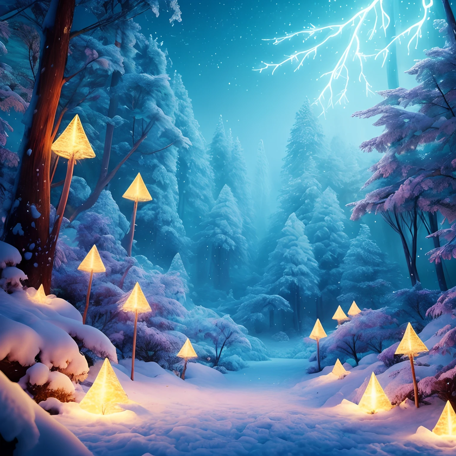 tmasterpiece,Best quality at best,high high quality,extremely detaile,8K,Fantastic snow and ice jungle,ice witch,Colorful ice magic,glowing sprites,Natural elements in the forest theme,Colorful snow and ice jungle,Epic fantasy art style,Delicate leaves and branches are surrounded by fireflies(nature elements),(Jungle theme),(Foliage),(tree branch),(glowworm),(Particle effect)and other 3D, Octane rendering,Ray traching,Super meticulous,Depicting the harmony between man and nature