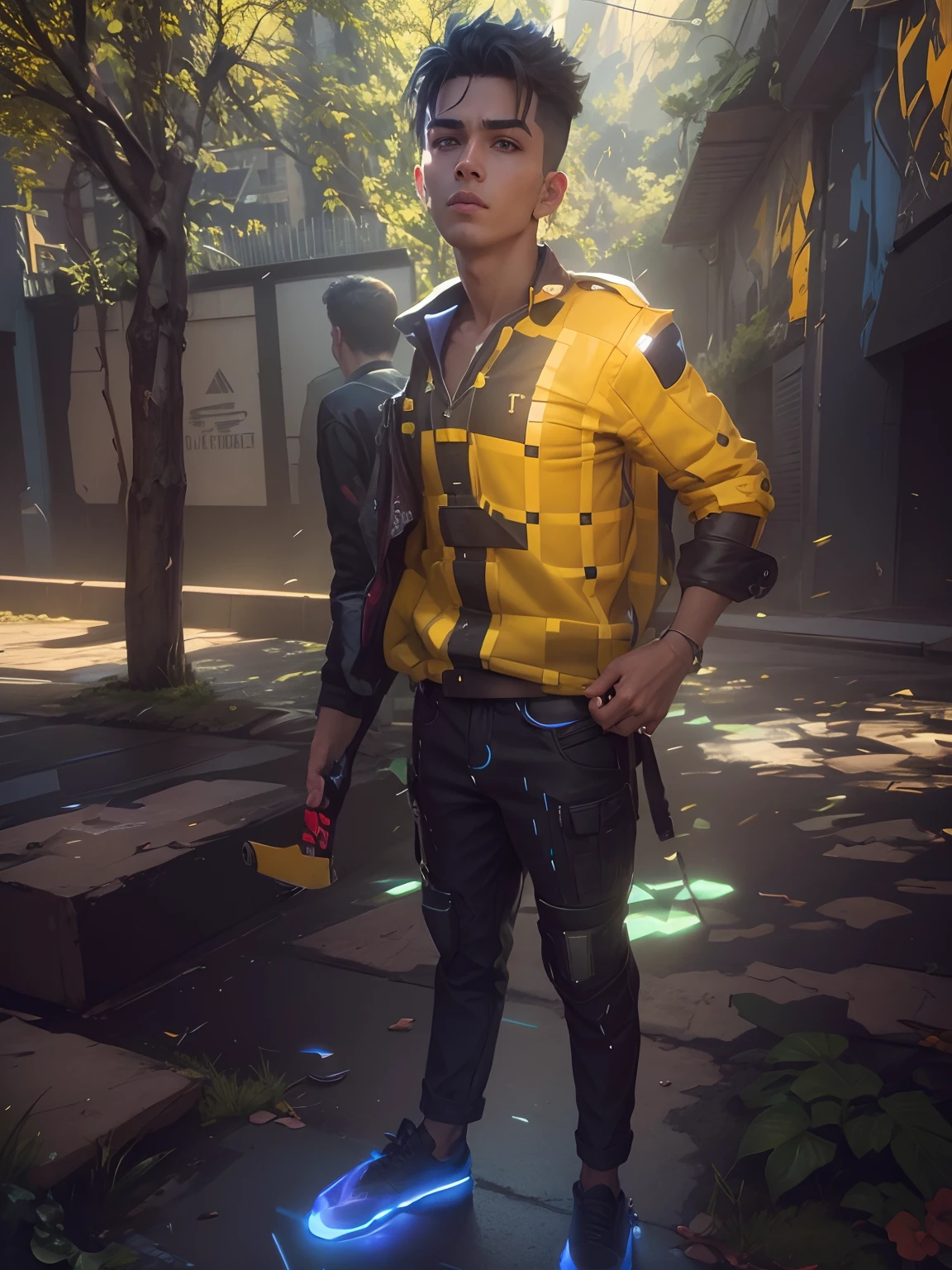 Change background cyberpunk handsome boy, realistic face, 8k, ultra realistic, pikachu
