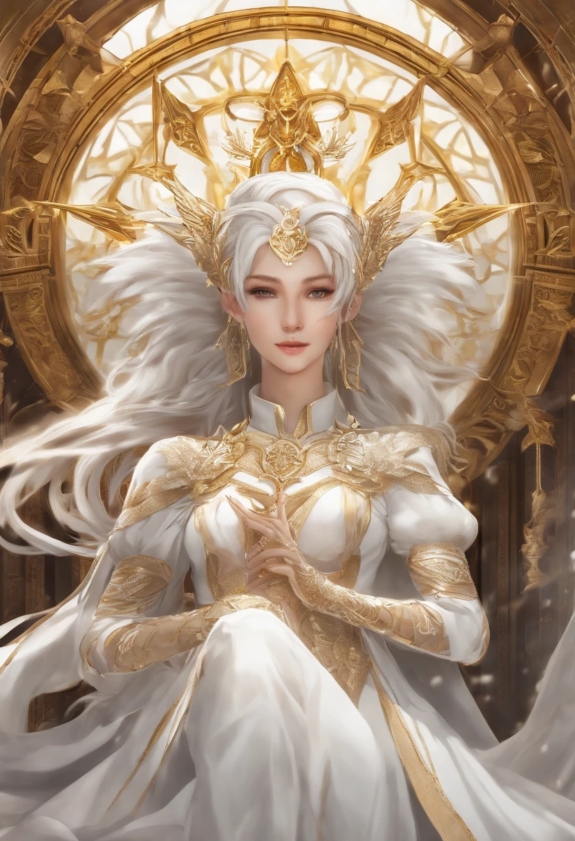 Gere uma imagem em 4k do personagem do anime Swallowed Star, junto com o do anime 100.000 Years of Refining Qi, usando post-processing, imagem premium Gold, Colors: Mystic Silver, personagem masculino, masculine appearance, CGI AVANÇADO, vestido um traje de couro branco com asas de cisne, All in perfect harmony and connection with the scenery. Essa imagem ele vai tar com uma postura reta e brilhante, and with his Mystic Saint Grade Sword God Spirit Rank. Cacateristica da Espada, White with jade and overworld metal all taken from anime and fiction. I want this image in oil ink edited in 4k FULL HD and with sub-pixel elements and pixels at maximum so as not to leave matte elements, desempenhe um Ser Criativo e com uma Face poderosa, com Olhos dourodos e emitindo uma Aura branca Amarelada, Make combinations to make this image look more stunning, Don't limit anything, Enhance and detail every stroke of the painting and graphic, take your best prompts available within the Seaart schedule to generate the best possible image and mumca ever made in Seaart and also no variant and yes, mantendo o estilo original e deslumbrante. Negative prompt: Don't make matte sub-pixel mistakes and don't fumble while generating that image either, Read and re-read and recompose the best details and colors and effects and effects settings and graphics all the way I asked, ok.
