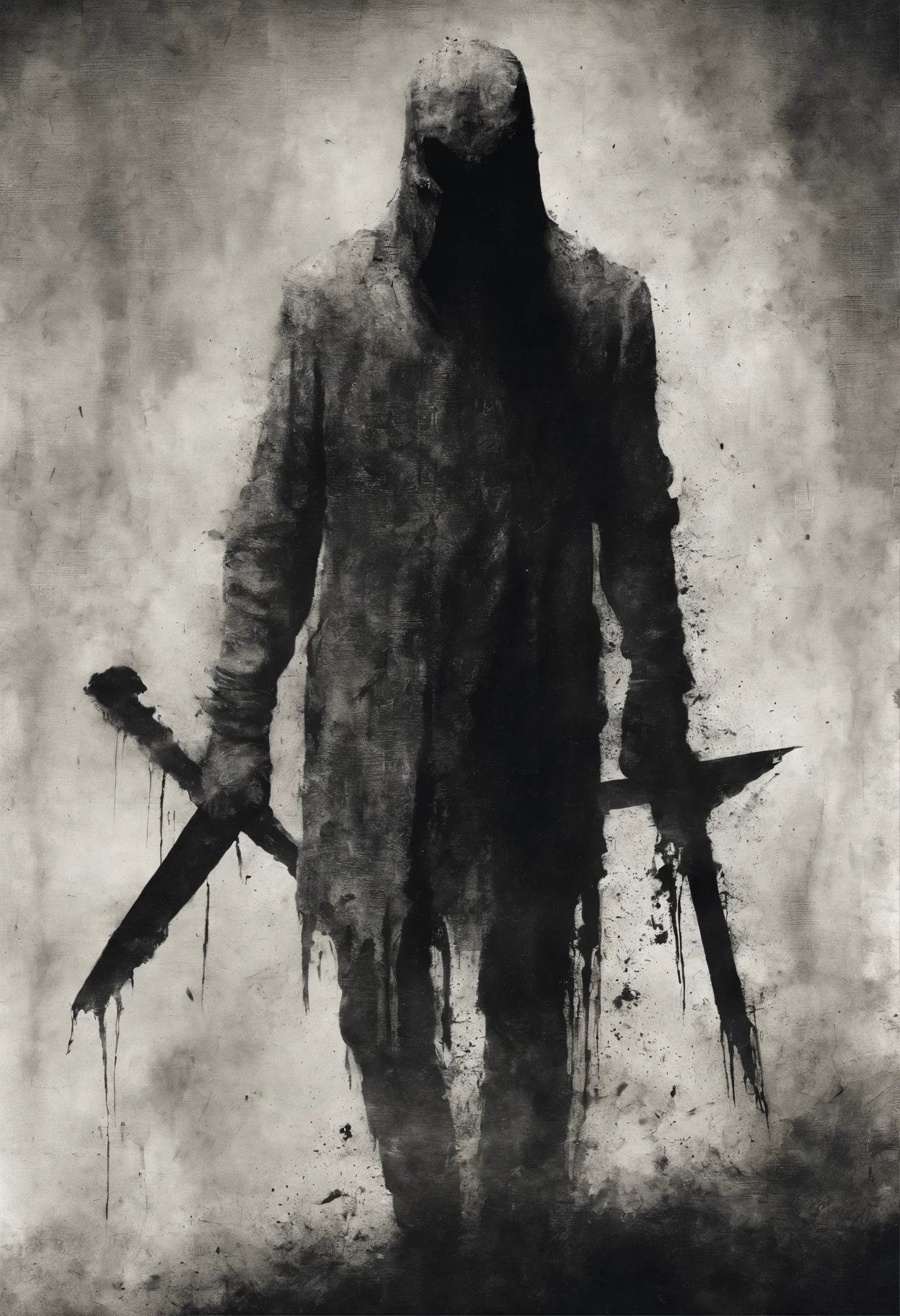 There is a man with a knife and a cross on his head, digital art 4k unsettling, Eric Lacombe, Концепт-арт Silent Hill, by Adam Marczyński, inspired by Bill Sienkiewicz, by Ludwik Konarzewski Jr, Tadeusz Pruszkowski, by Ludwik Konarzewski