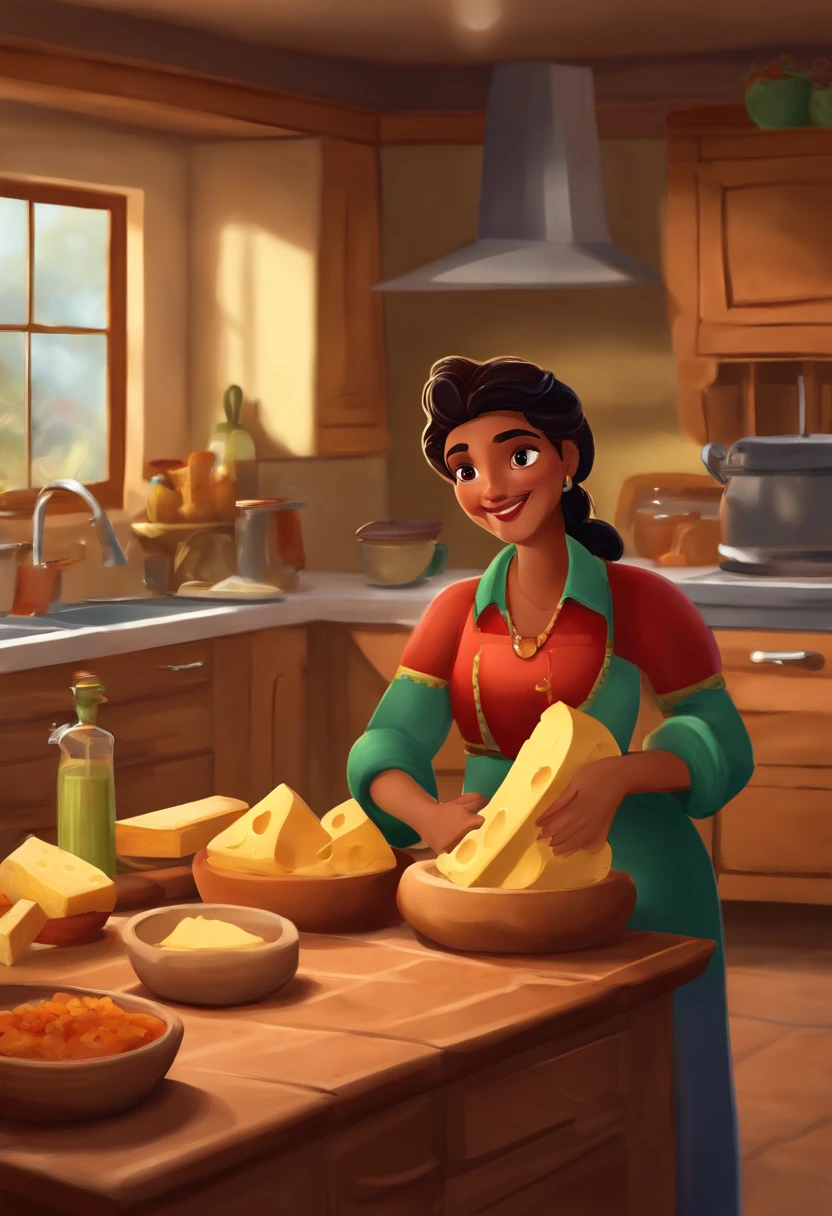 Title: "Cheese Quest"
*Scene 1: Kitchen Conversation*
- Setting: Kitchen, morning.
- Characters: Mom (Maria) and her son (Diego).
- Dialogue:
- Maria: "Diego, let's make something special for dinner tonight. How about a delicious Mexican dish?"
- Diego: "Sounds awesome, Mom! What do we need?"
- Maria: "Fresh Mexican cheese is a must. Let's go on a cheese quest!"