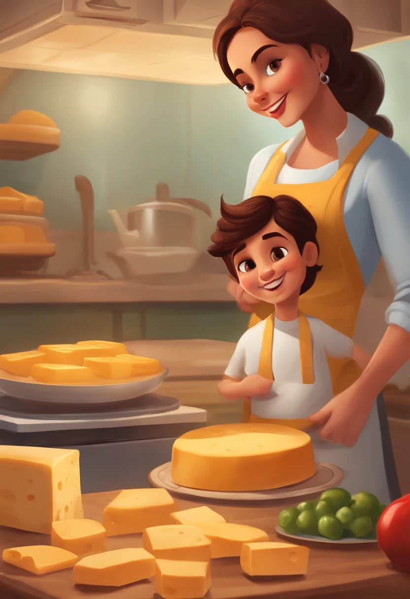 Title: "Cheese Quest"

*Scene 1: Kitchen Conversation*
- Setting: Kitchen, morning.
- Characters: Mom (Maria) and her son (Diego).
- Dialogue:
  - Maria: "Diego, let's make something special for dinner tonight. How about a delicious Mexican dish?"
  - Diego: "Sounds awesome, Mom! What do we need?"
  - Maria: "Fresh Mexican cheese is a must. Let's go on a cheese quest!"